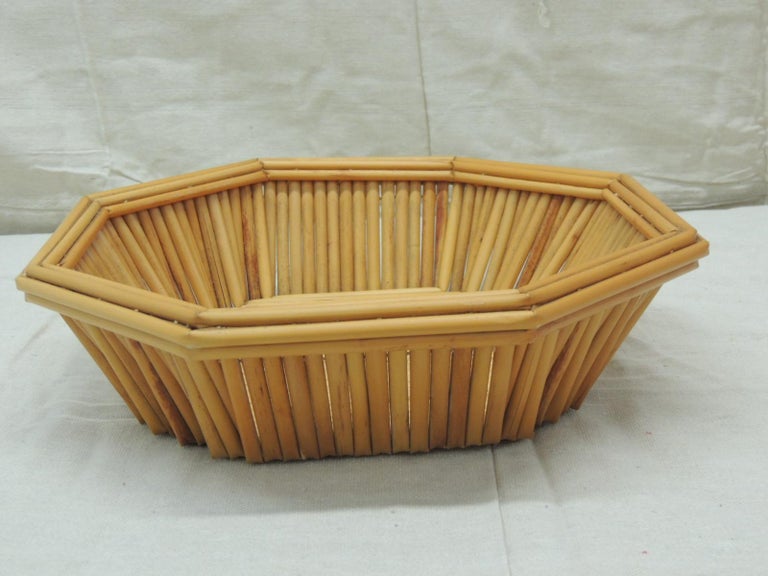 Bohemian Hexagonal Vintage Bamboo Fruit Bowl or Serving Basket