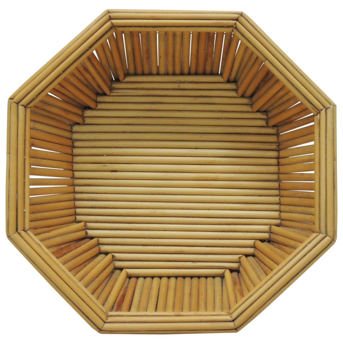 Hexagonal Vintage Bamboo Fruit Bowl or Serving Basket