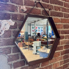 Hexagonal vintage teak mirror