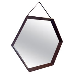 Hexagonal vintage teak mirror