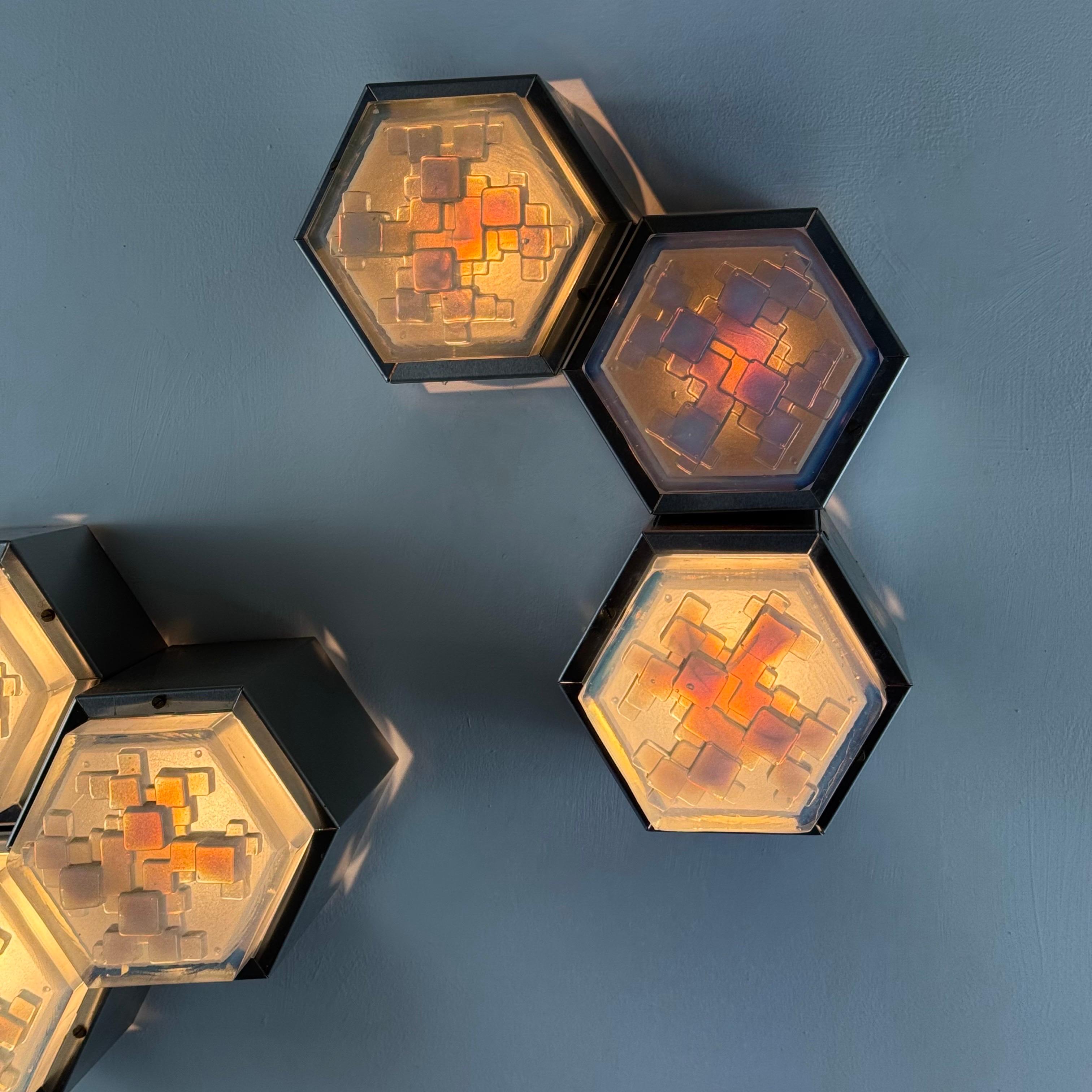 Apliques hexagonales de Albano Poli para Poliarte, Italia, años 60 en venta 7