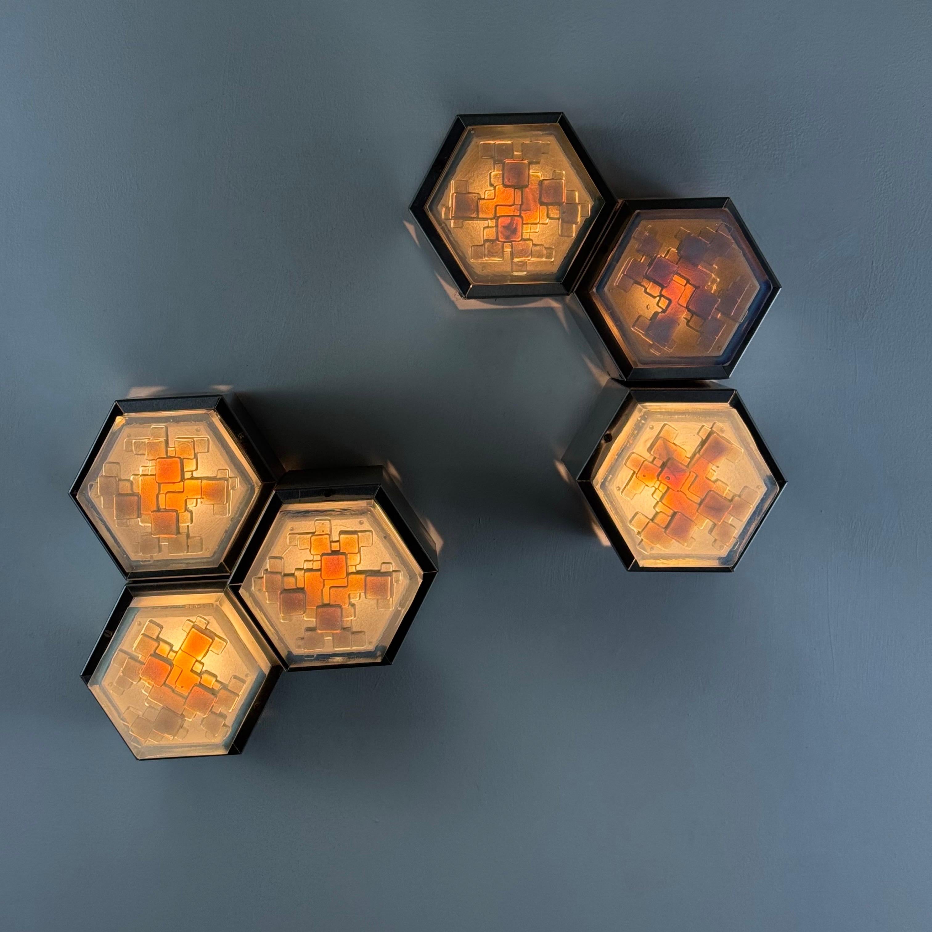 Apliques hexagonales de Albano Poli para Poliarte, Italia, años 60 en venta 9
