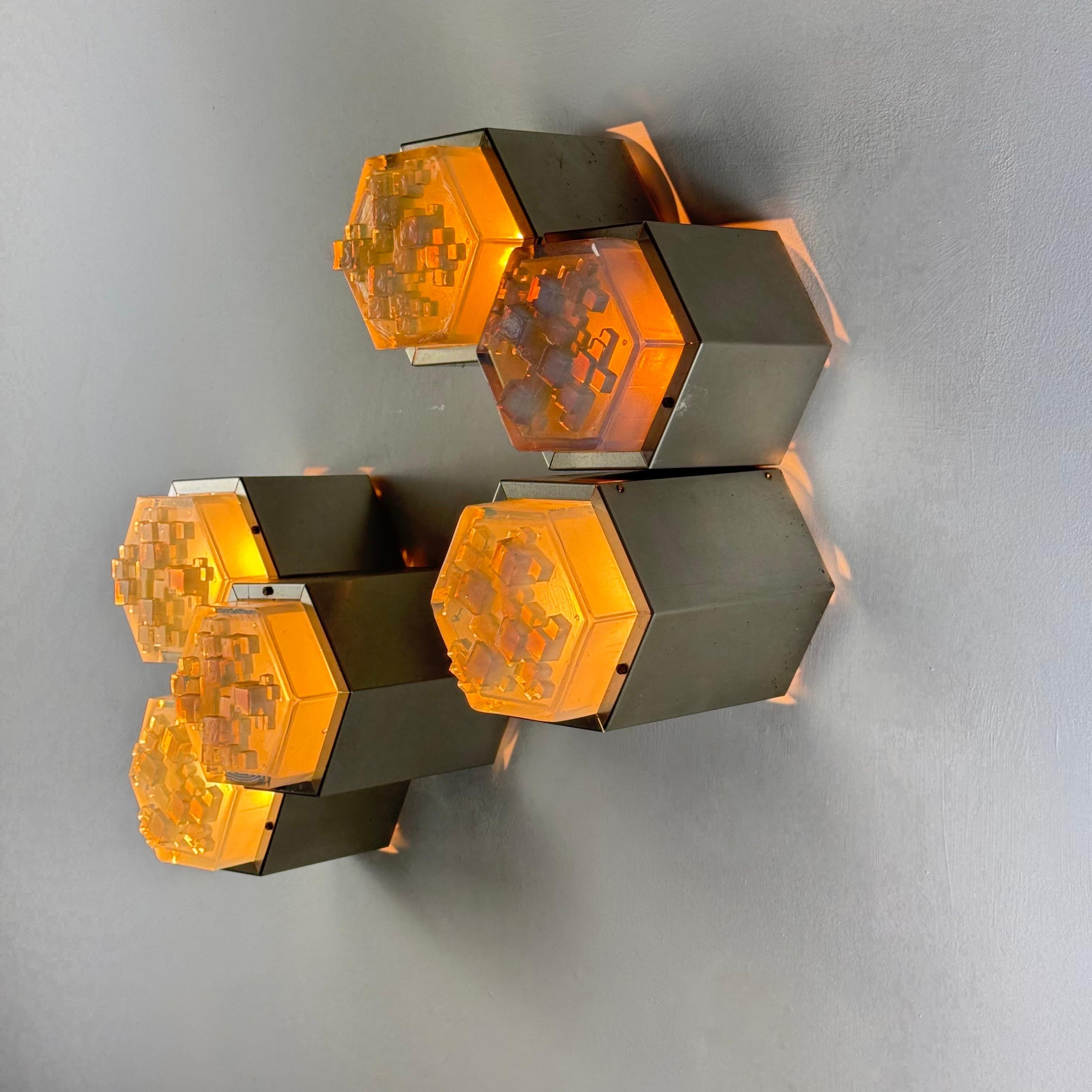 Apliques hexagonales de Albano Poli para Poliarte, Italia, años 60 en venta 11