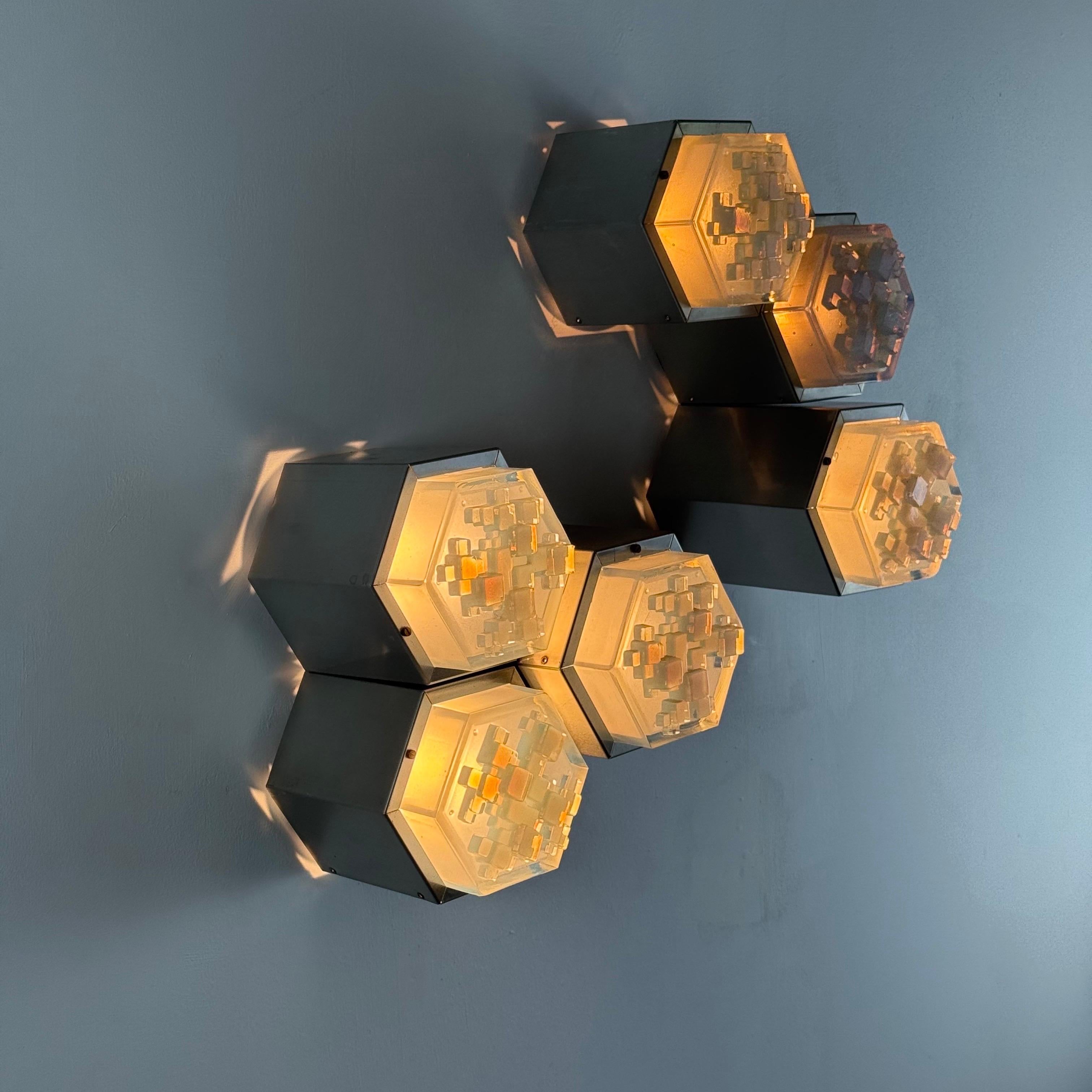 Apliques hexagonales de Albano Poli para Poliarte, Italia, años 60 Italiano en venta