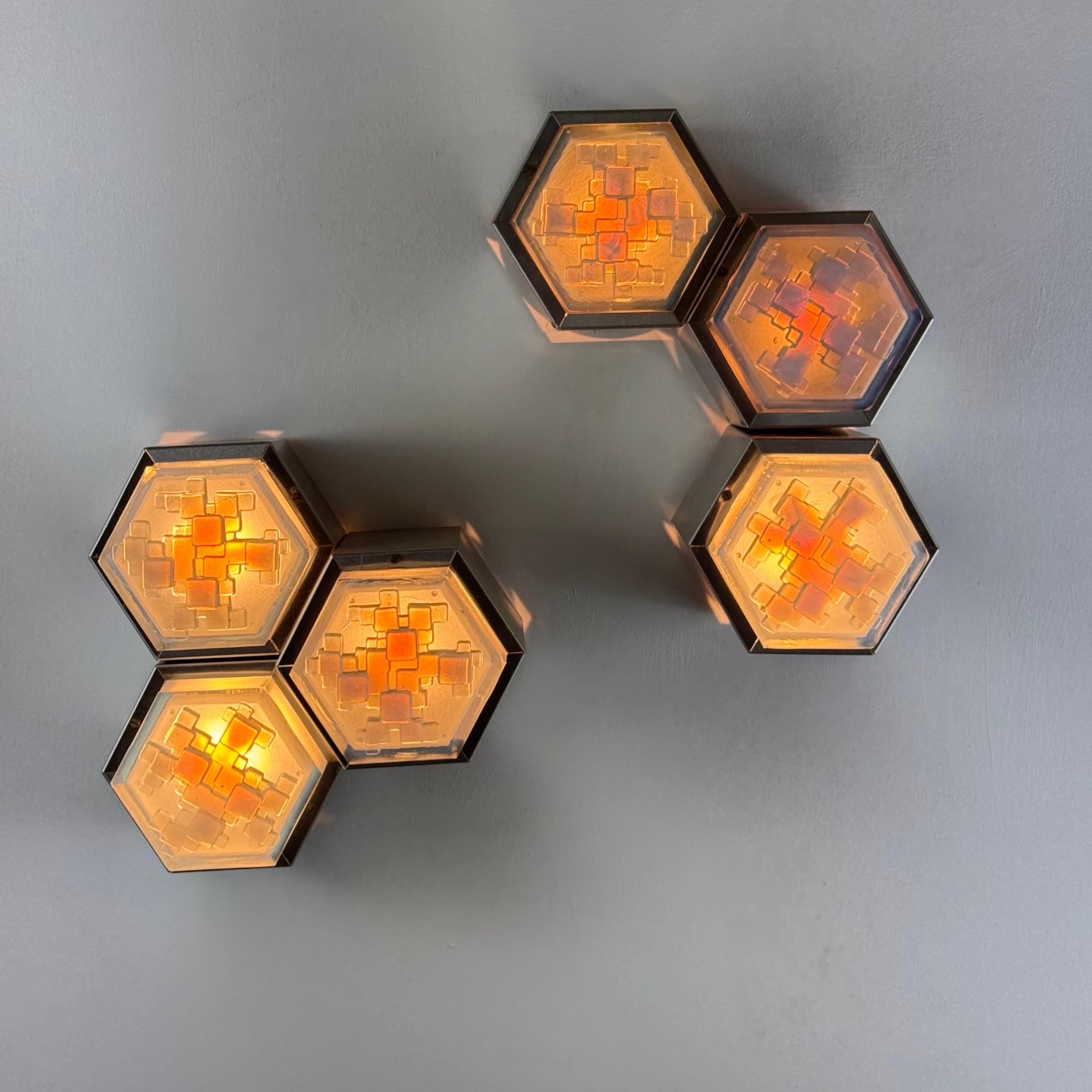 Apliques hexagonales de Albano Poli para Poliarte, Italia, años 60 mediados del siglo XX en venta