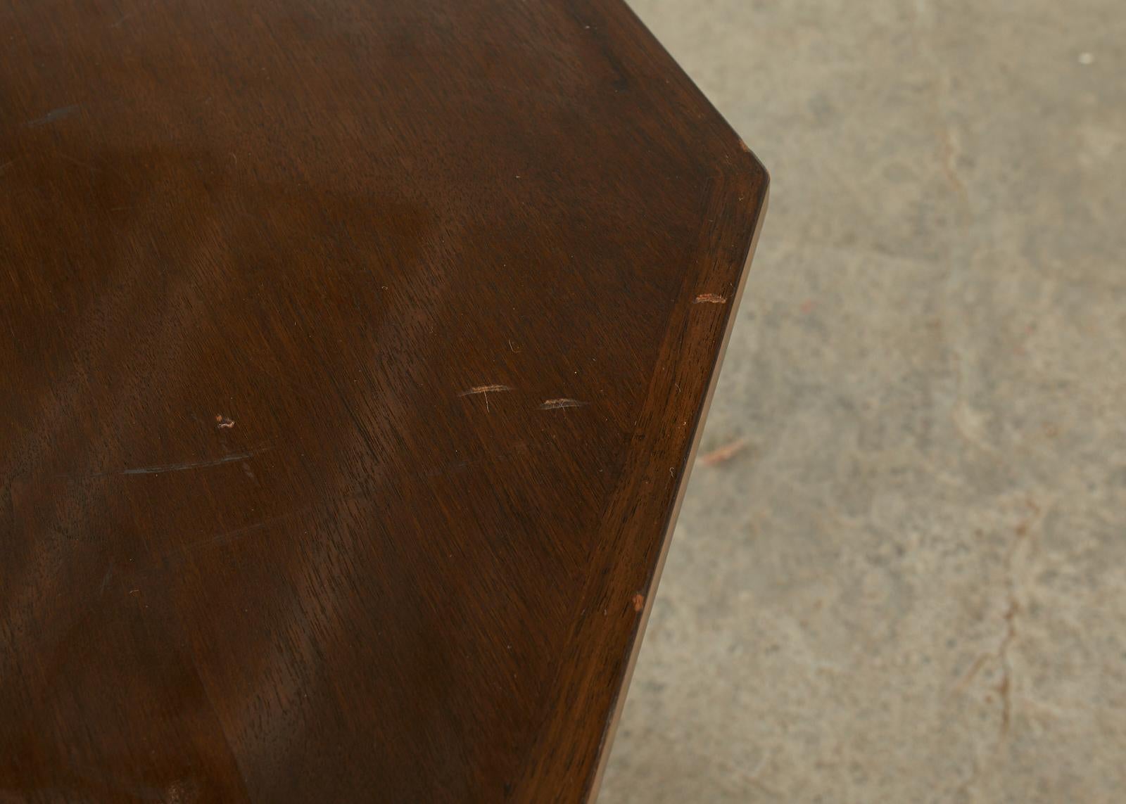 Hexagonal Walnut and Iron Dining Center Table 6