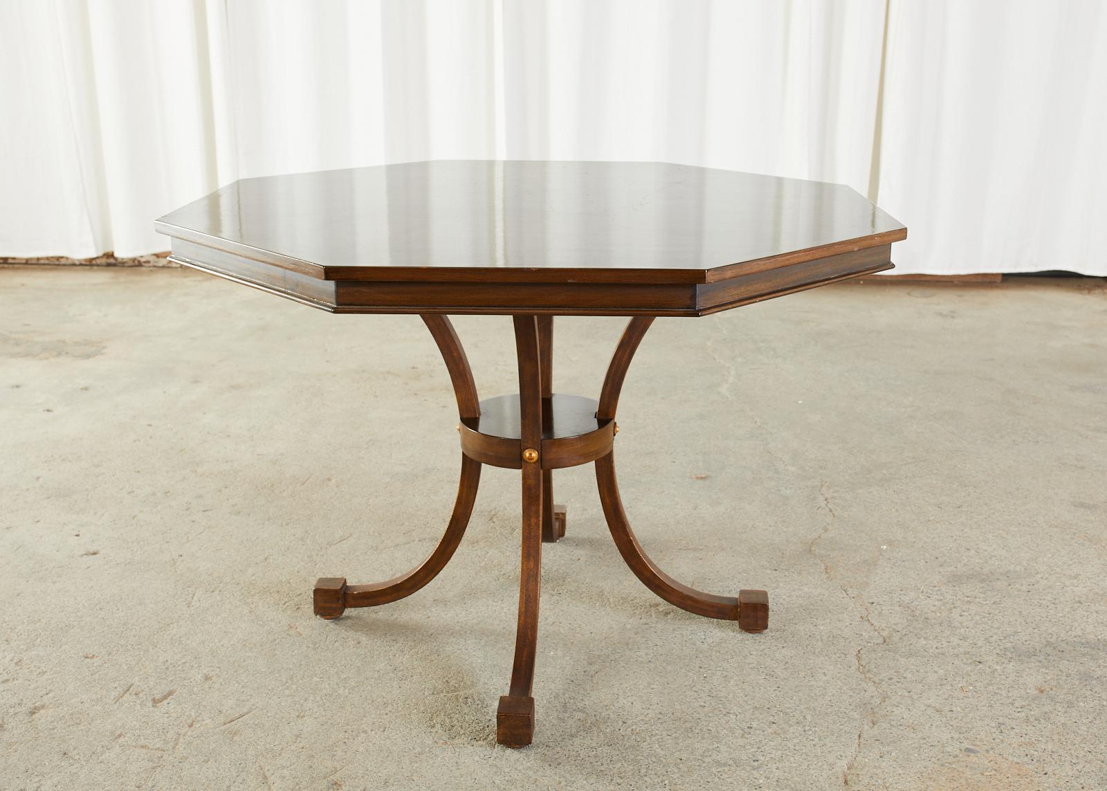 American Hexagonal Walnut and Iron Dining Center Table
