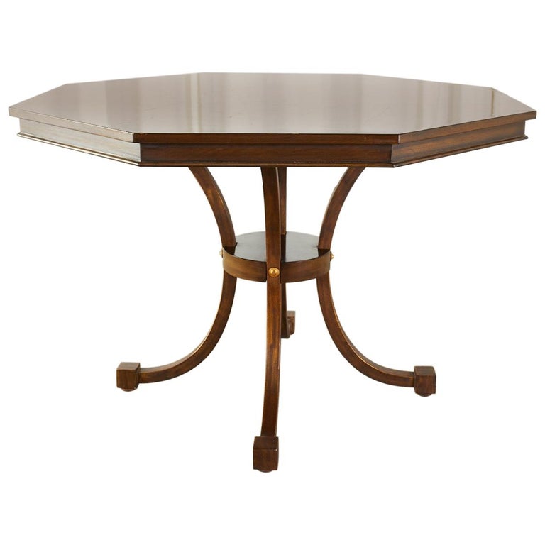 Hexagonal Walnut and Iron Dining Center Table at 1stDibs