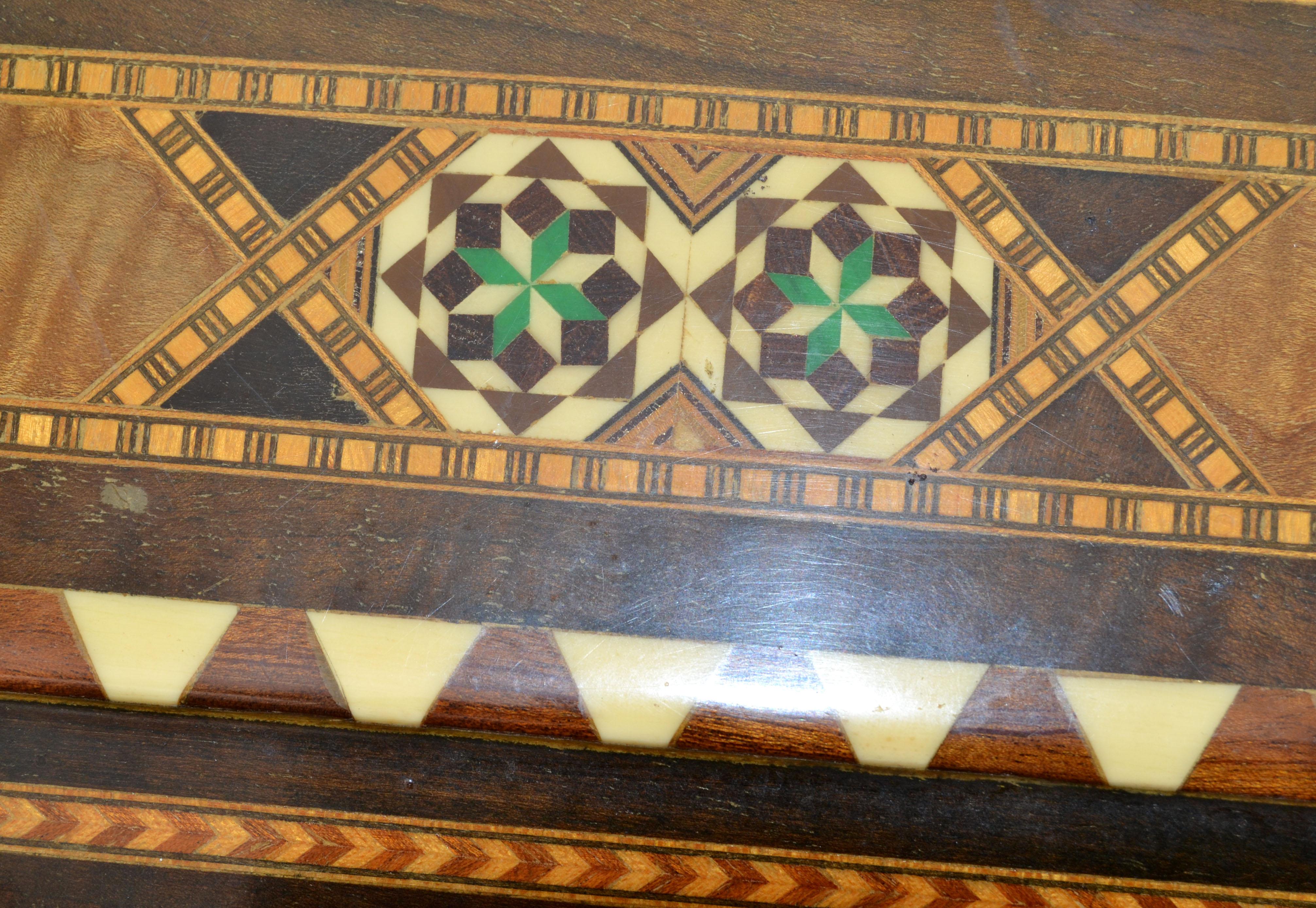 Hexagonal Wood Marquetry Moroccan Handmade Center Table Fruitwood Midcentury For Sale 4
