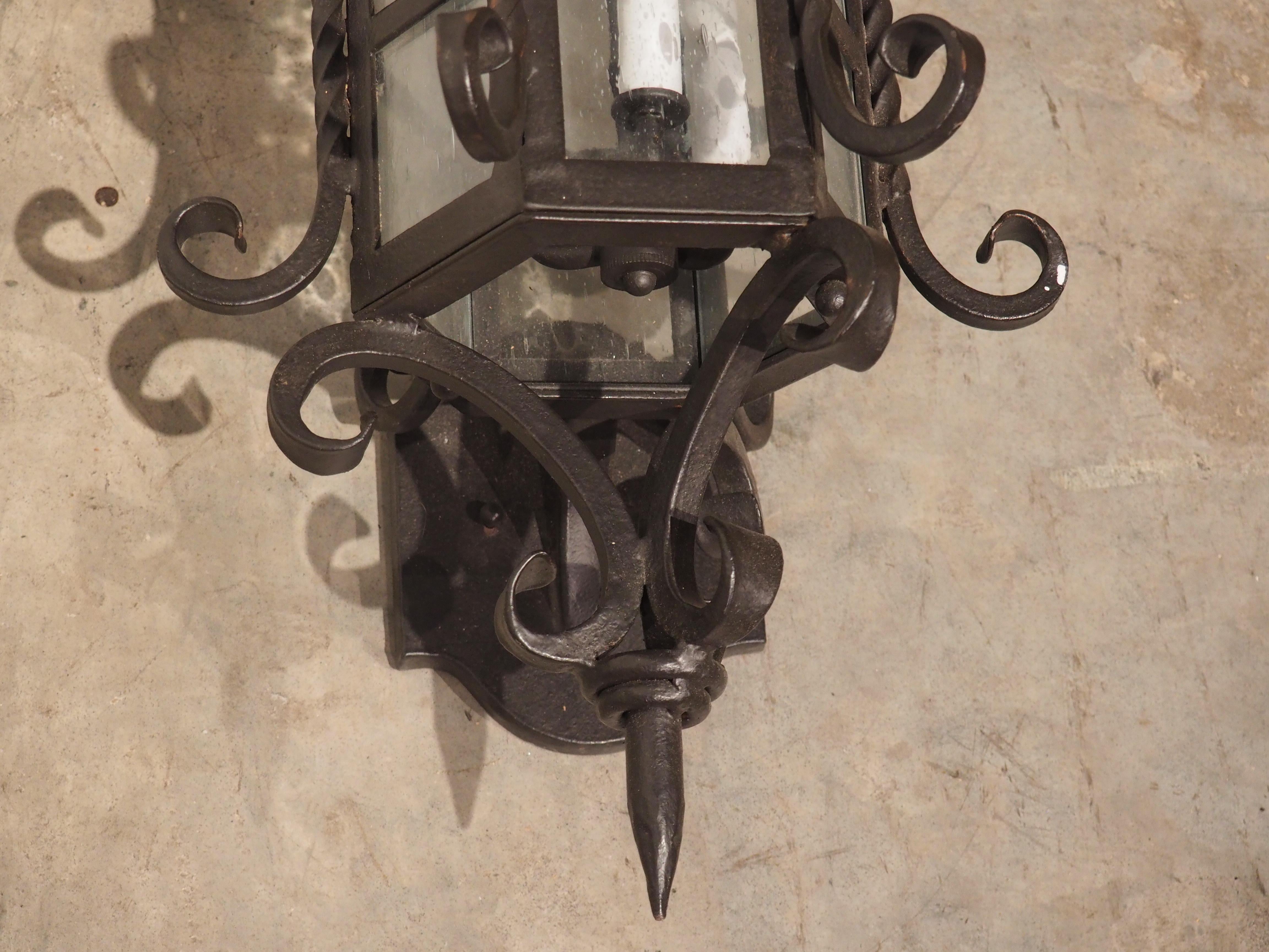 Metal Hexagonal Wrought Iron Lantern with Chained Wall Mount