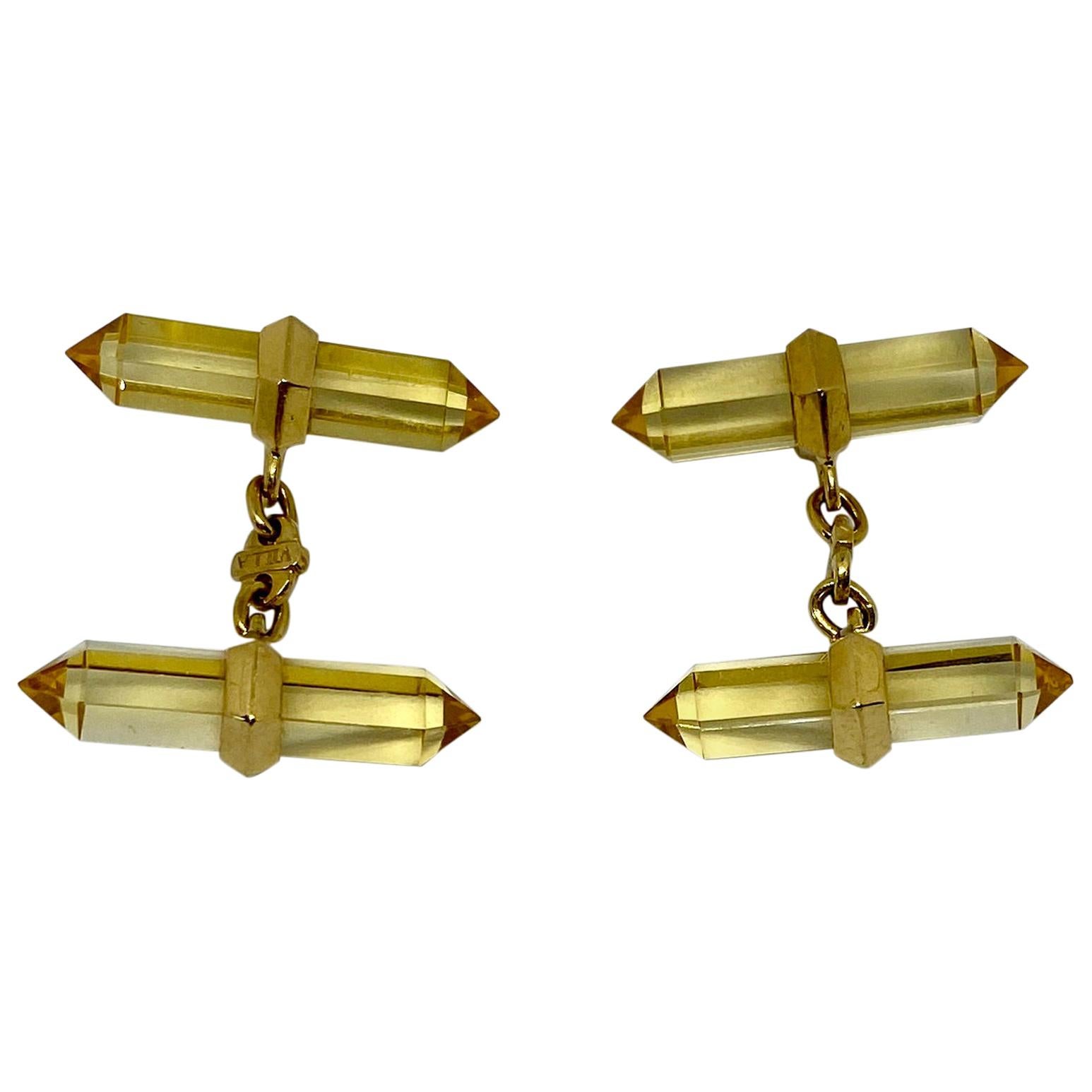 Sechseckige Manschettenknöpfe aus gelbem Citrin und 18 Karat Gelbgold von Villa Milano