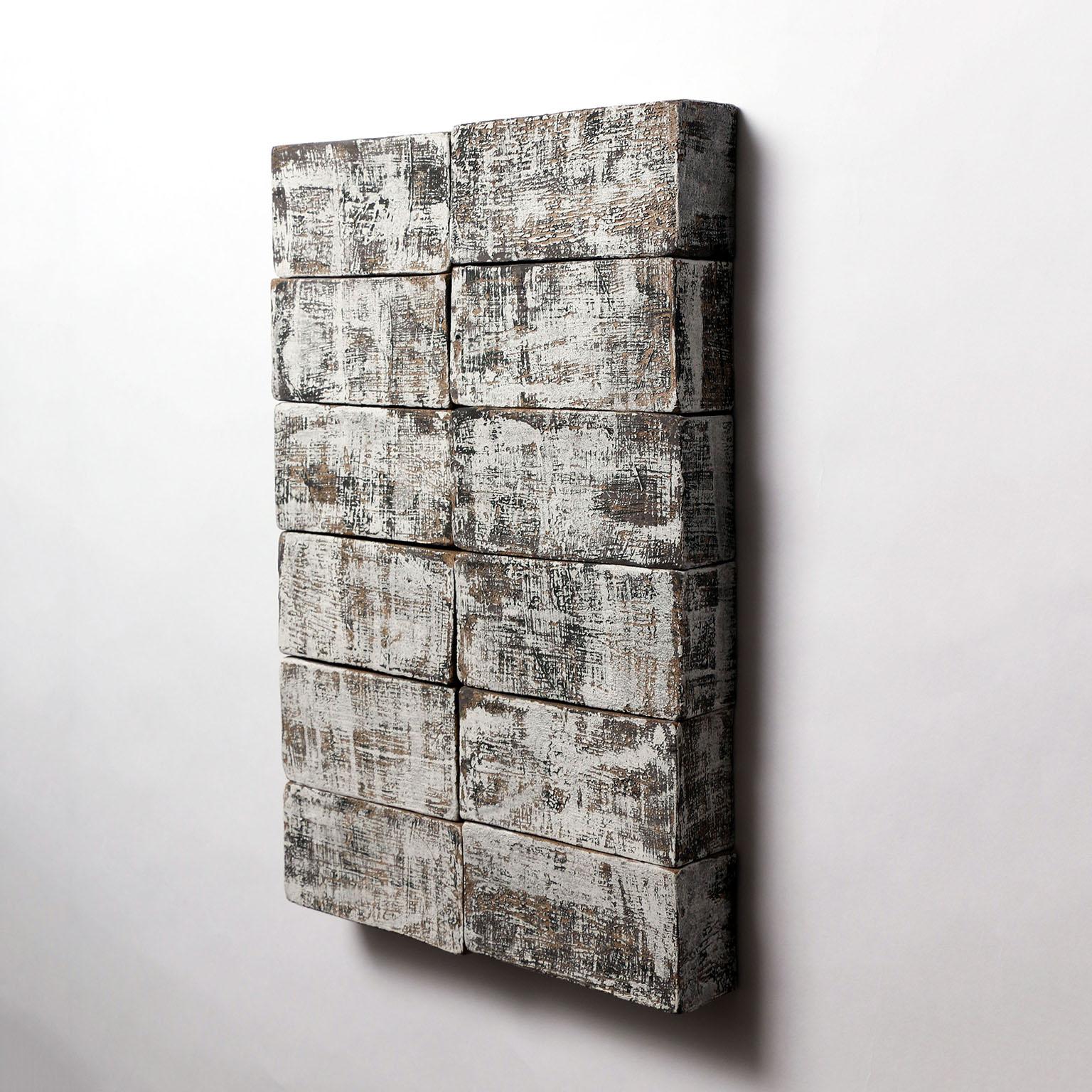 Modern 'Hexagram 2' Ceramic Wall Hanging in Textured Black and White Finish For Sale