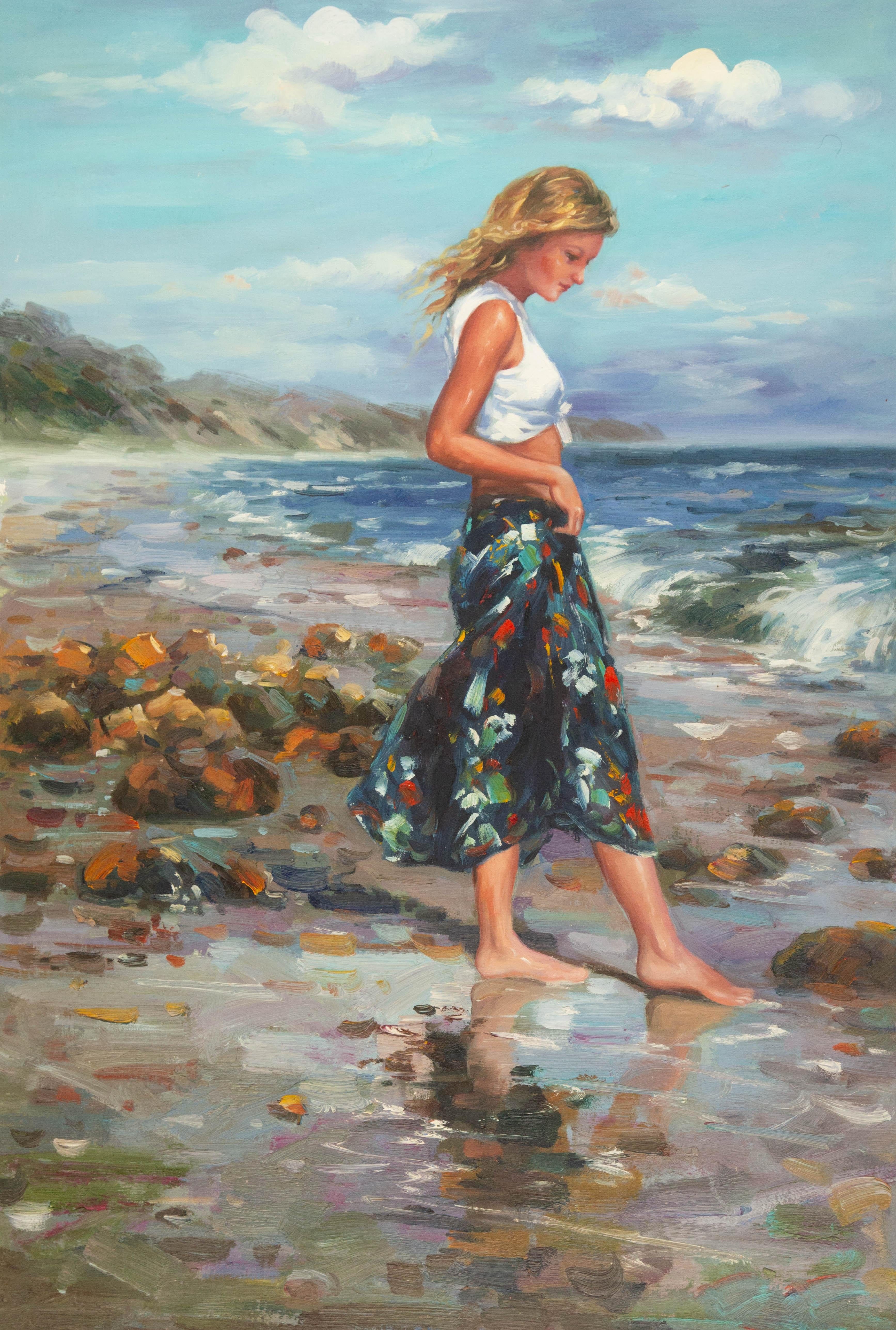 Portrait de Yang Original Huile sur toile "Seaside" (bord de mer)
