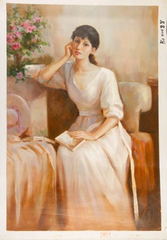 Hexin Yang Portrait Original Oil On Canvas "Sitting Still"