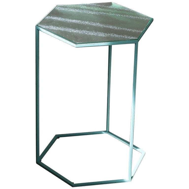 "Hexxed" Glass and Aluminum Top & Painted Steel Side Table by Moroso for Diesel For Sale