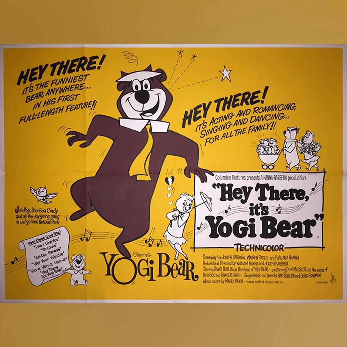 Hallo, ich bin's, Yogi Bär (1964)
Original British Quad (30 X 40 Zoll)

Grüß Gott! Es ist der lustigste Bär überhaupt... in seinem ersten abendfüllenden Spielfilm! Hey There, It's Yogi Bear! ist eine US-amerikanische musikalische Zeichentrickkomödie