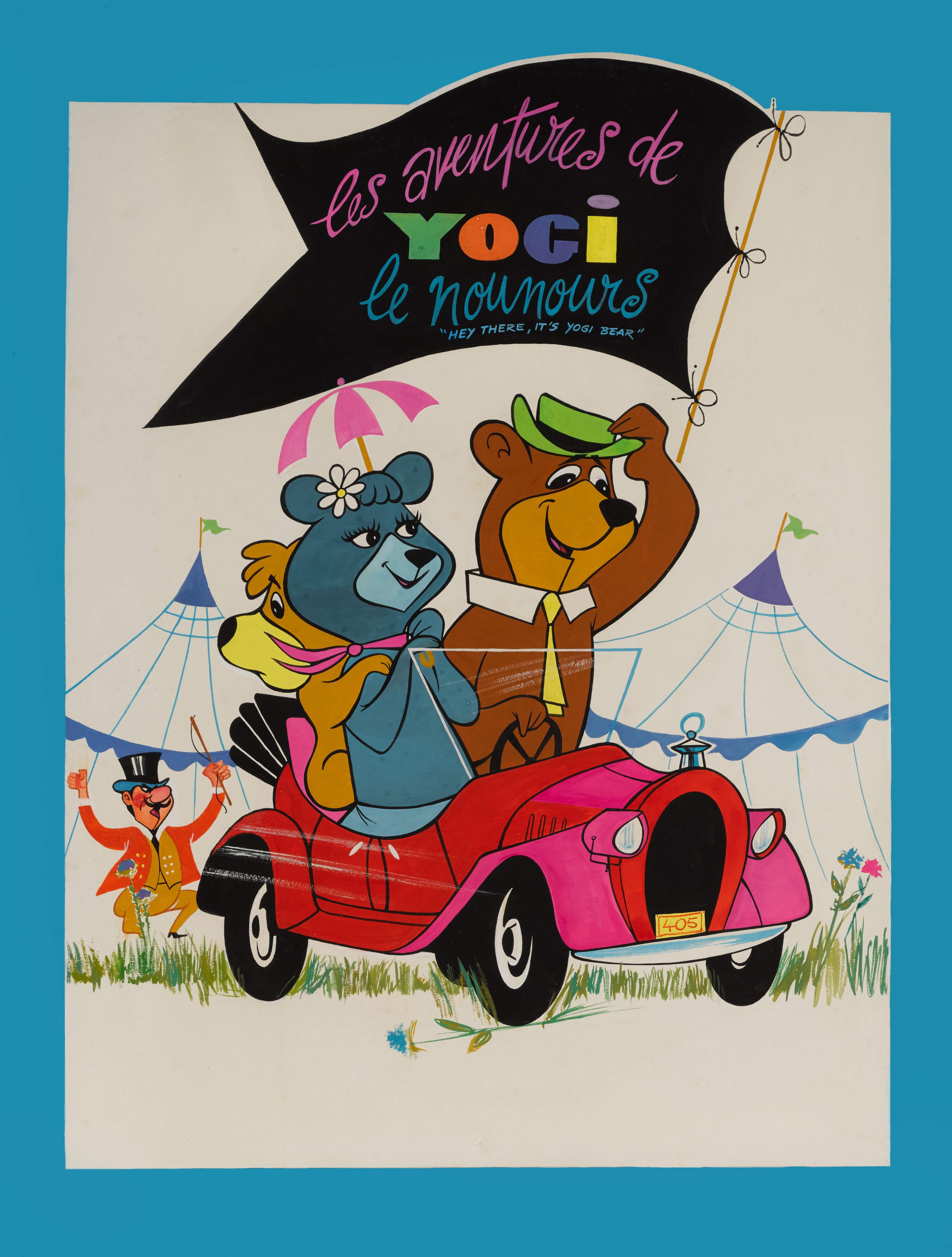 Original French painting for the 1964 animation this artwork was used to create the French poster for this film. This film was directed by Joseph Barbera and William Hanna, who also wrote the screenplay along with Warren Foster. Yogi Bear is up to