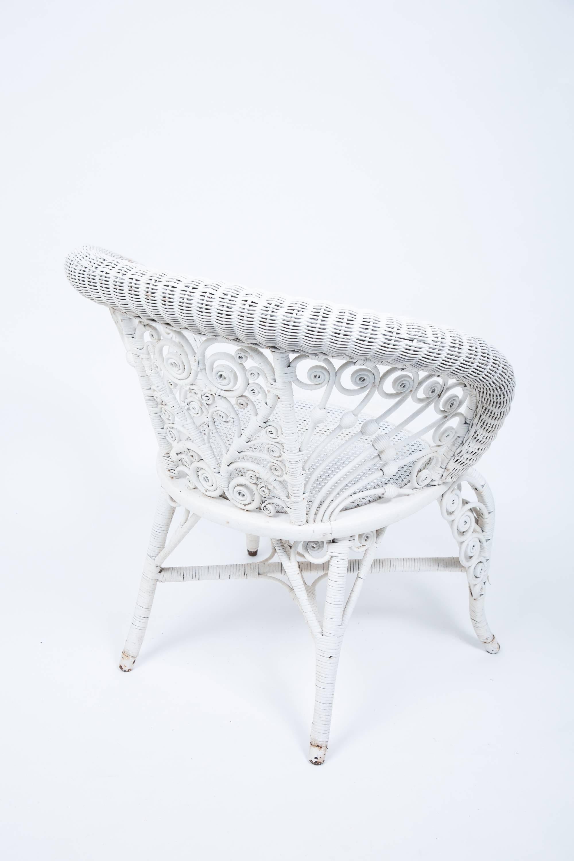 Heywood Company Victorian White Wicker Parlour Armchair Set For Sale 4