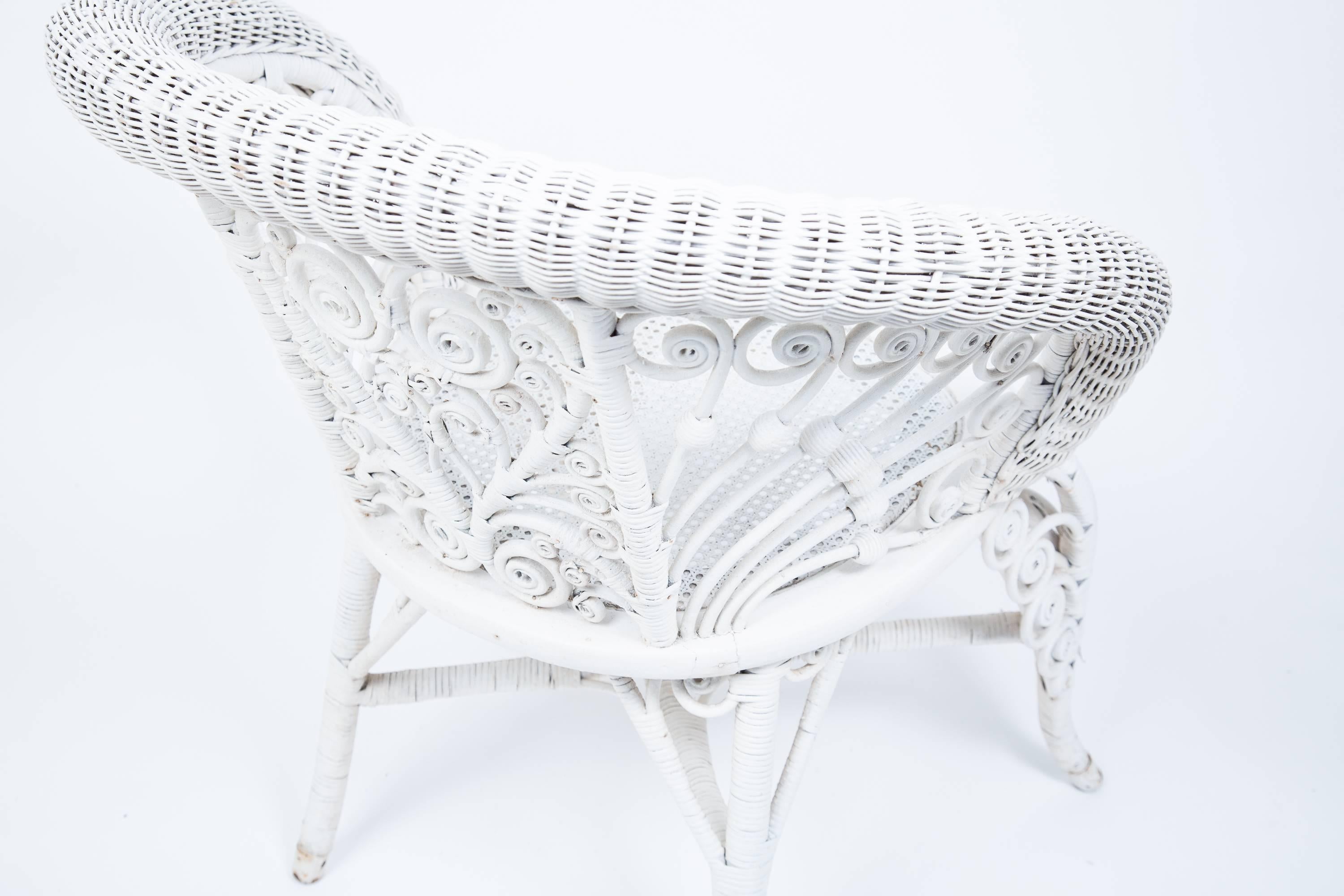 Heywood Company Victorian White Wicker Parlour Armchair Set For Sale 6