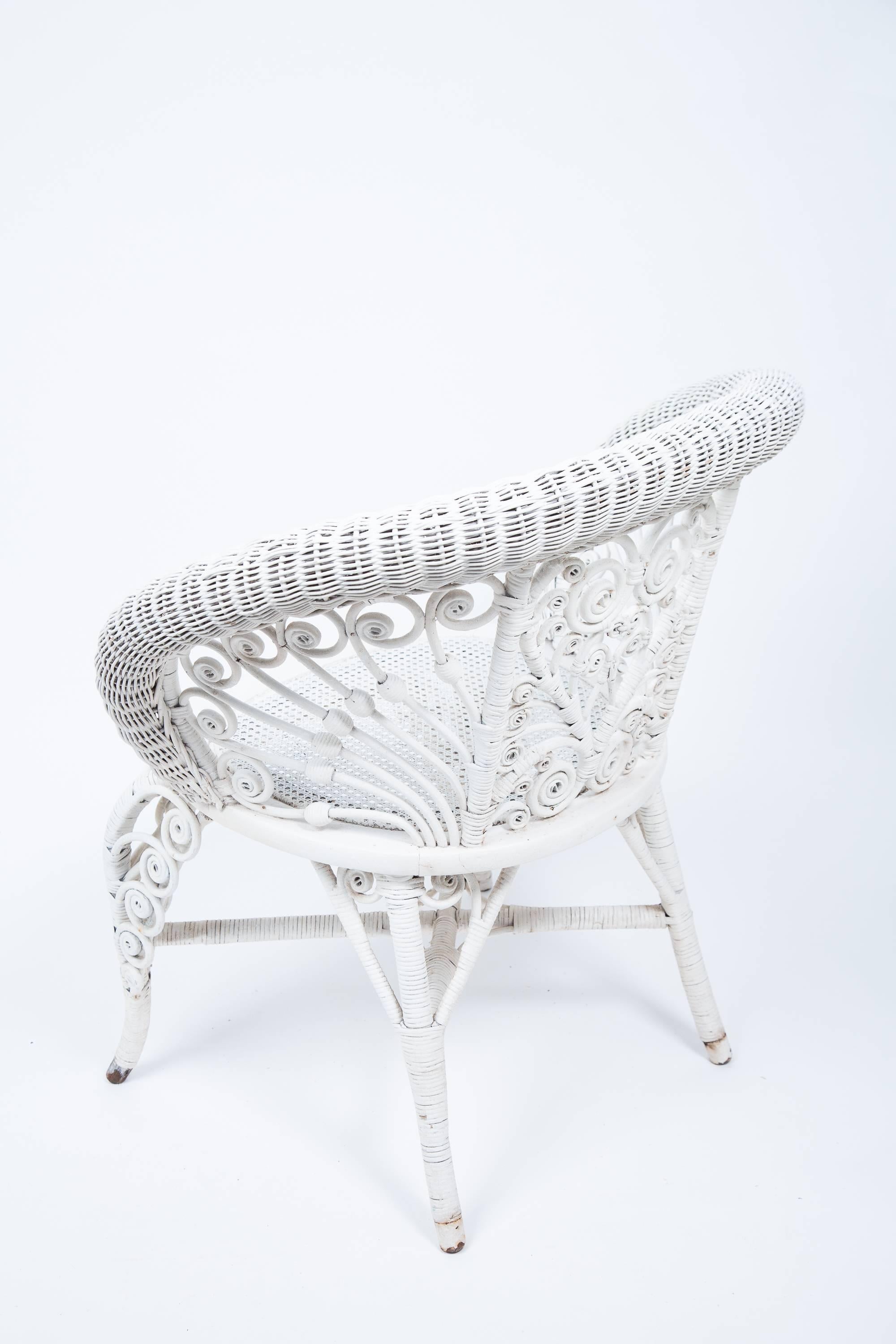 Heywood Company Victorian White Wicker Parlour Armchair Set For Sale 1