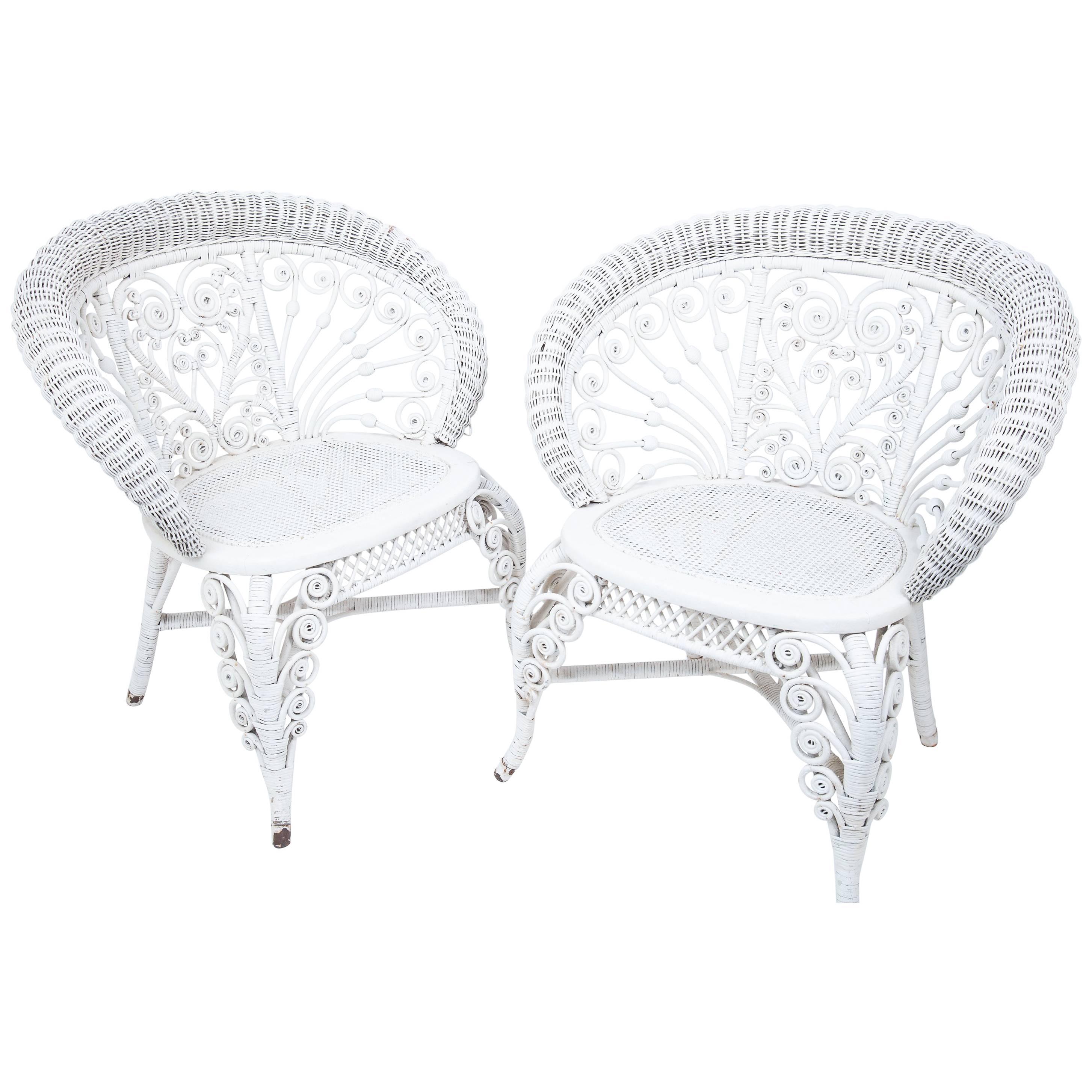 Heywood Company Victorian White Wicker Parlour Armchair Set For Sale