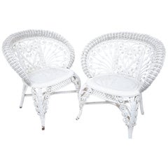 Antique Heywood Company Victorian White Wicker Parlour Armchair Set