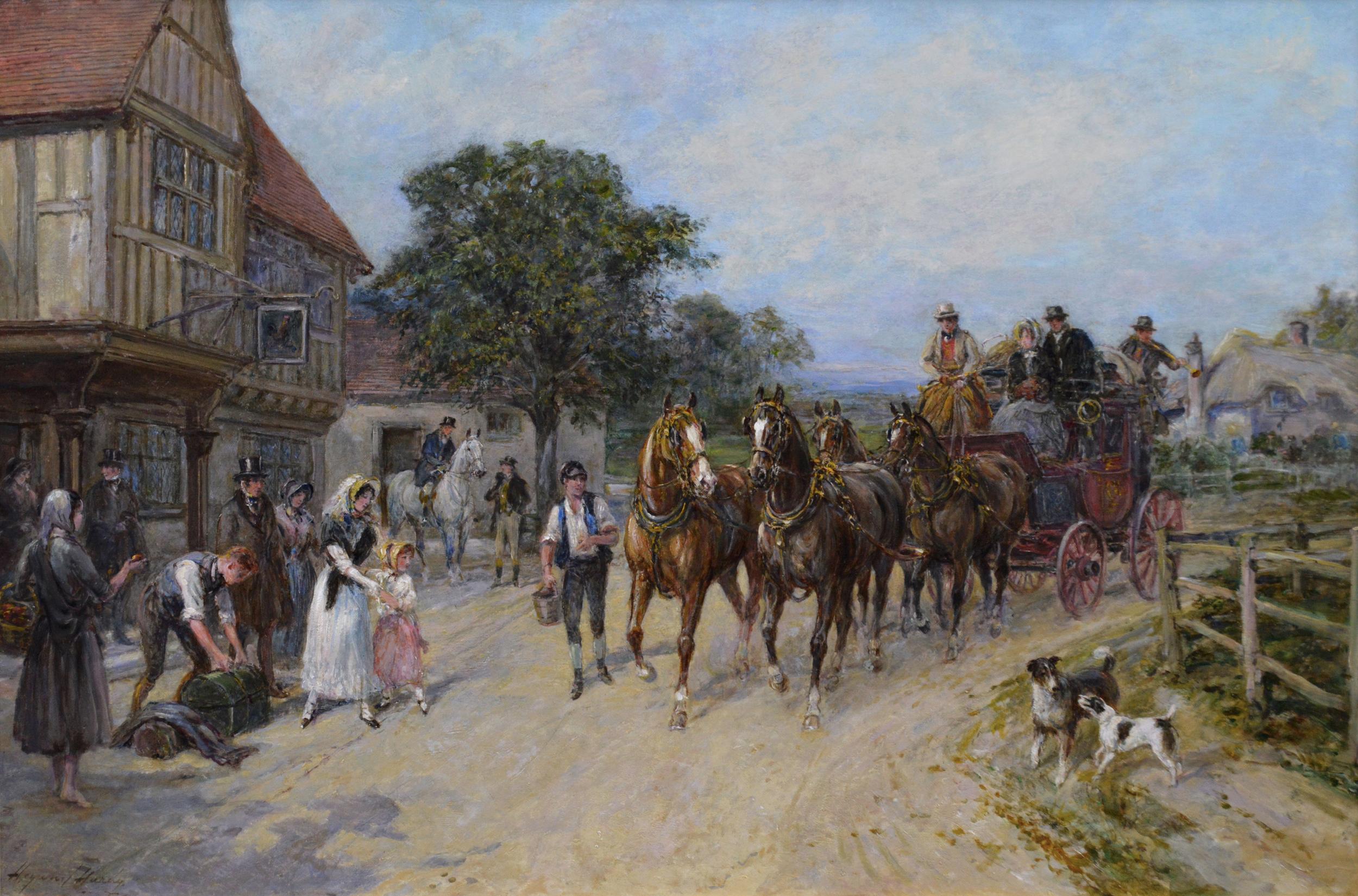 19. Jahrhundert Coach Szene Ölgemälde  – Painting von Heywood Hardy