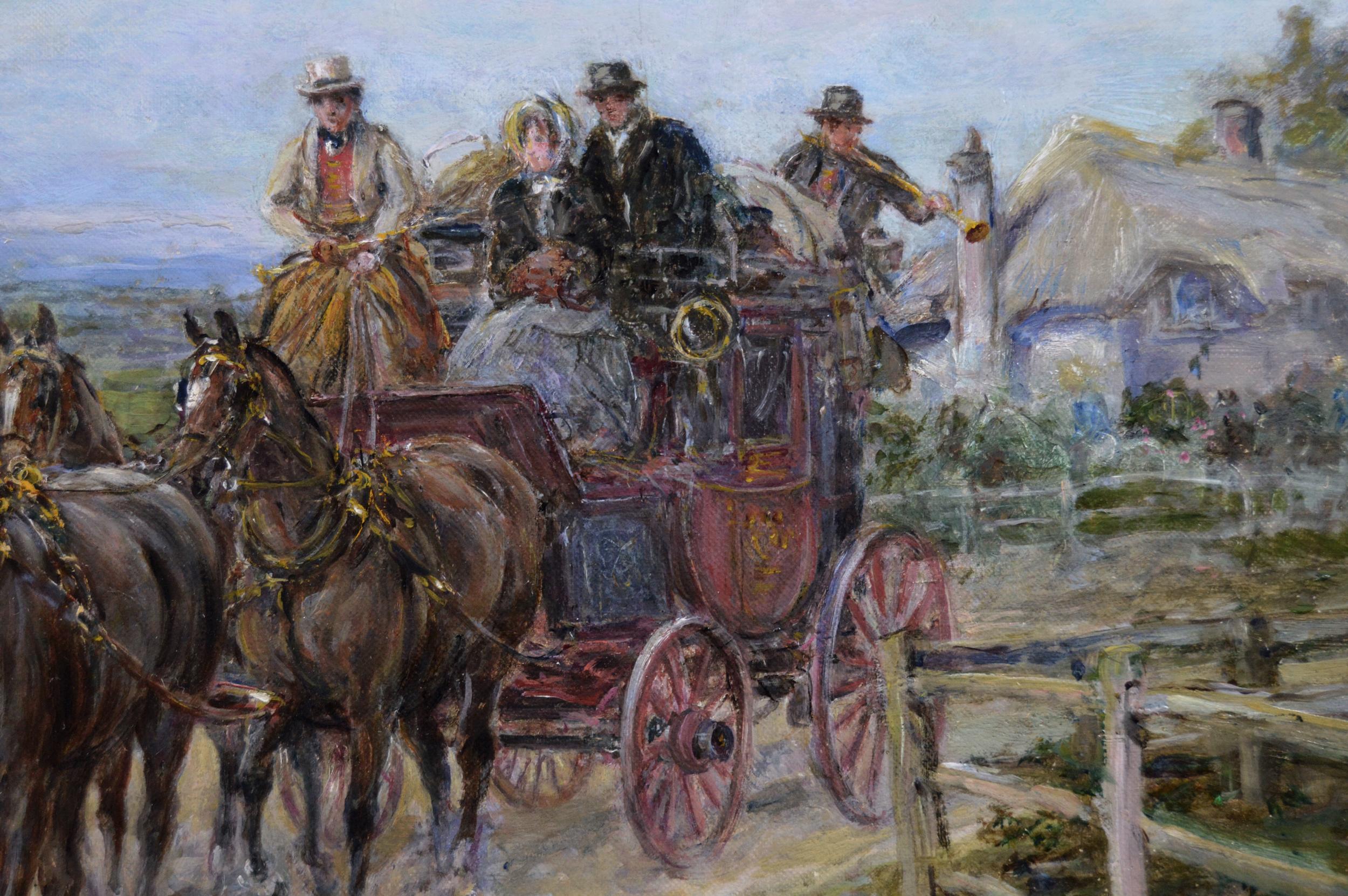 19th Century coaching scene oil painting  - Brown Figurative Painting by Heywood Hardy