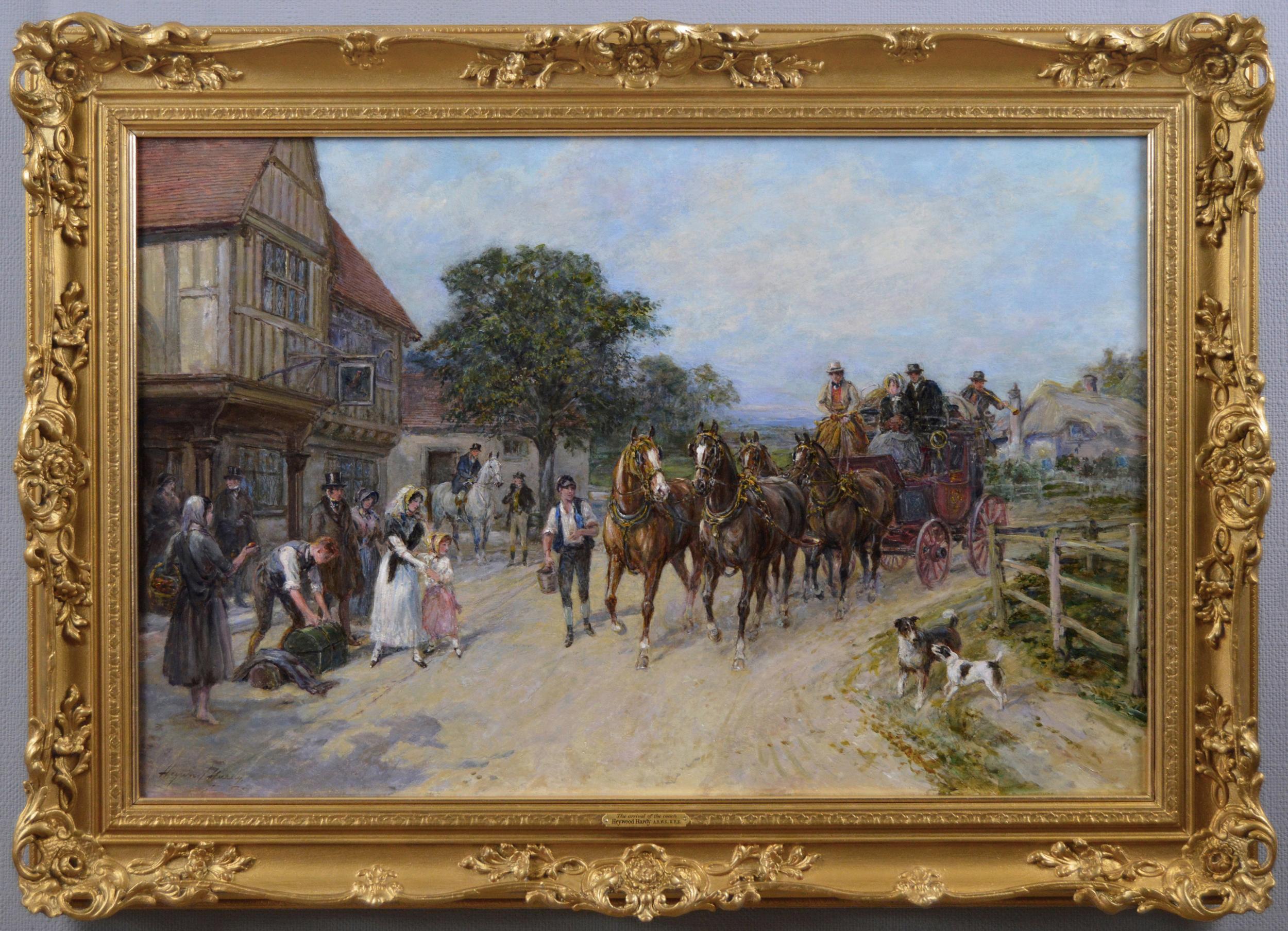 19th Century coaching scene oil painting 