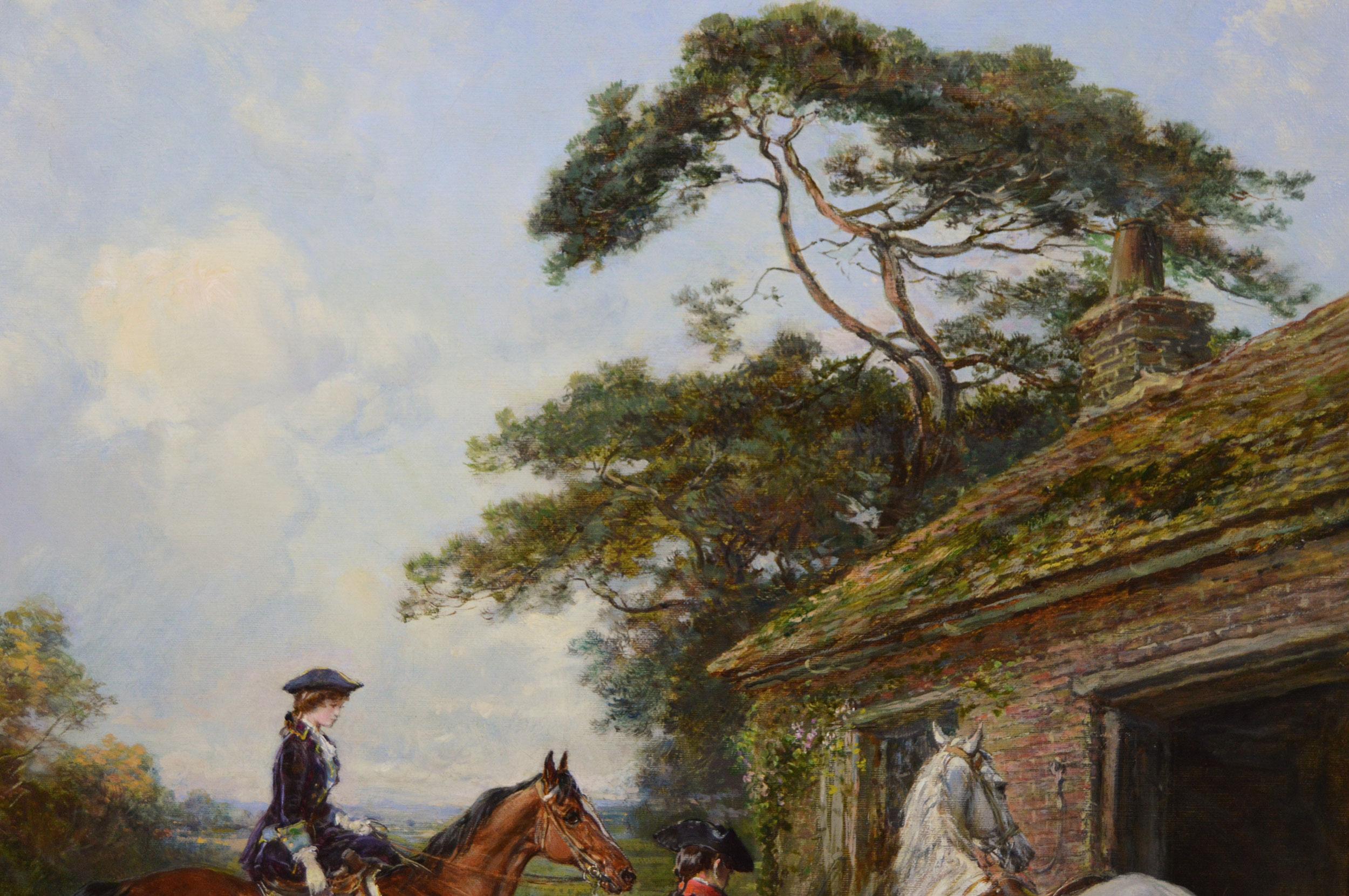 19th Century genre oil painting of a lady & gentleman at a blacksmith's For Sale 3