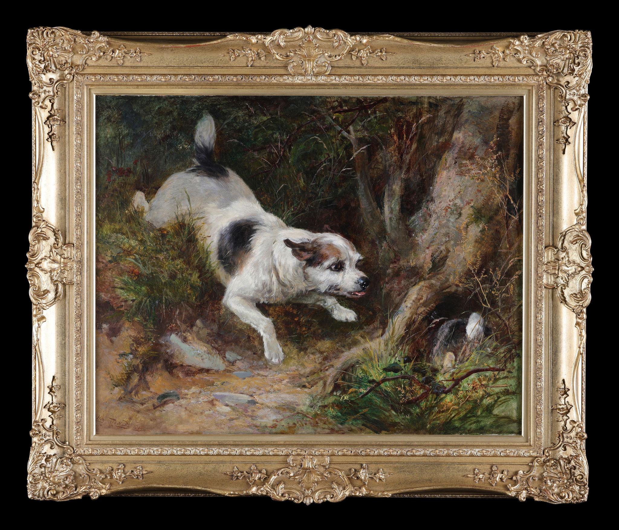 Heywood Hardy Animal Painting - A Terrier chasing a Rabbit