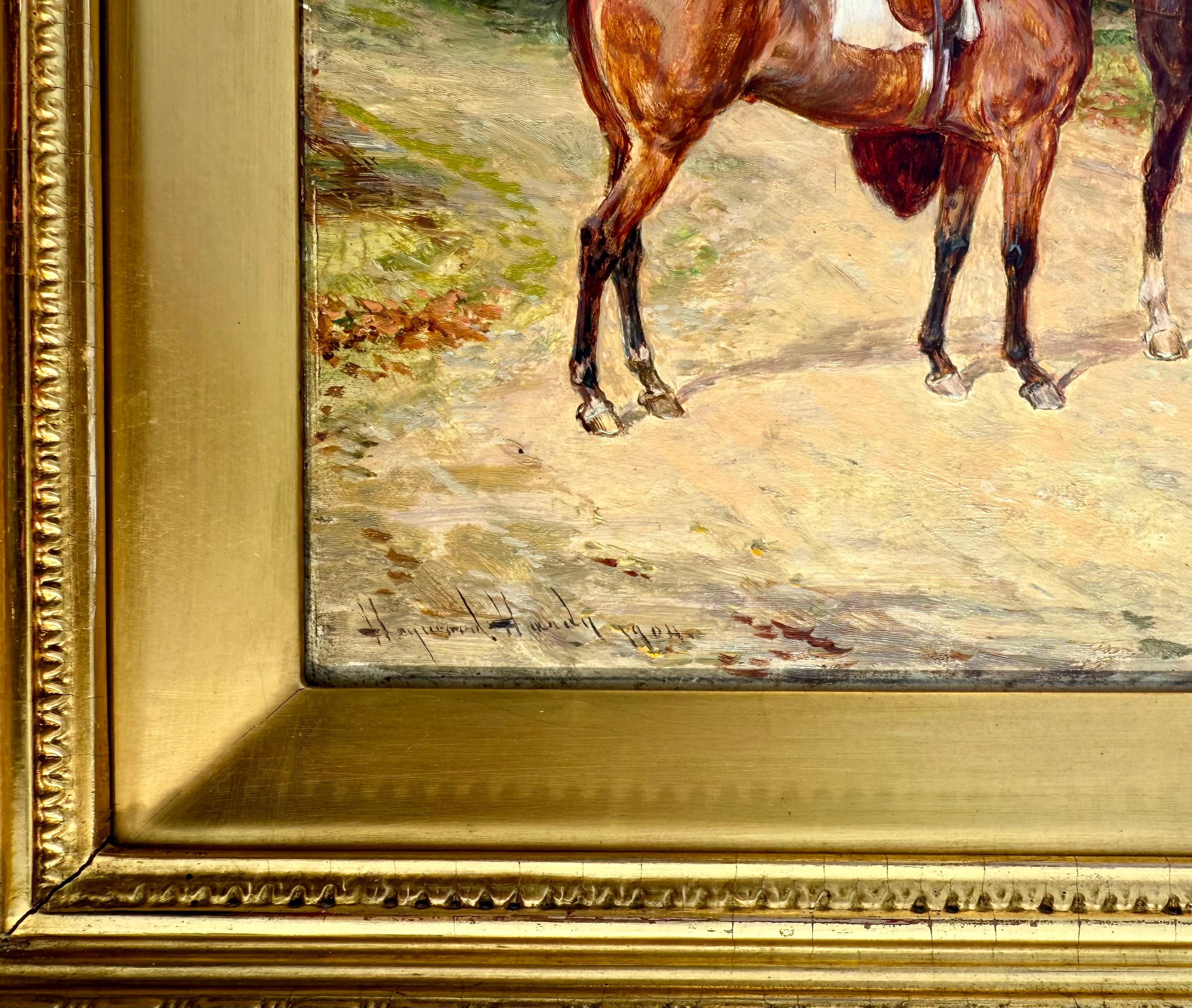 Fuera de la posada - Animal Painting Marrón de Heywood Hardy