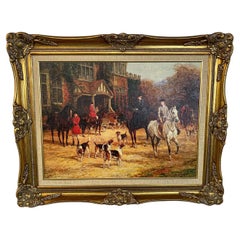 Vintage English Hunters and Hounds Print on Canvas After Heywood Hardy