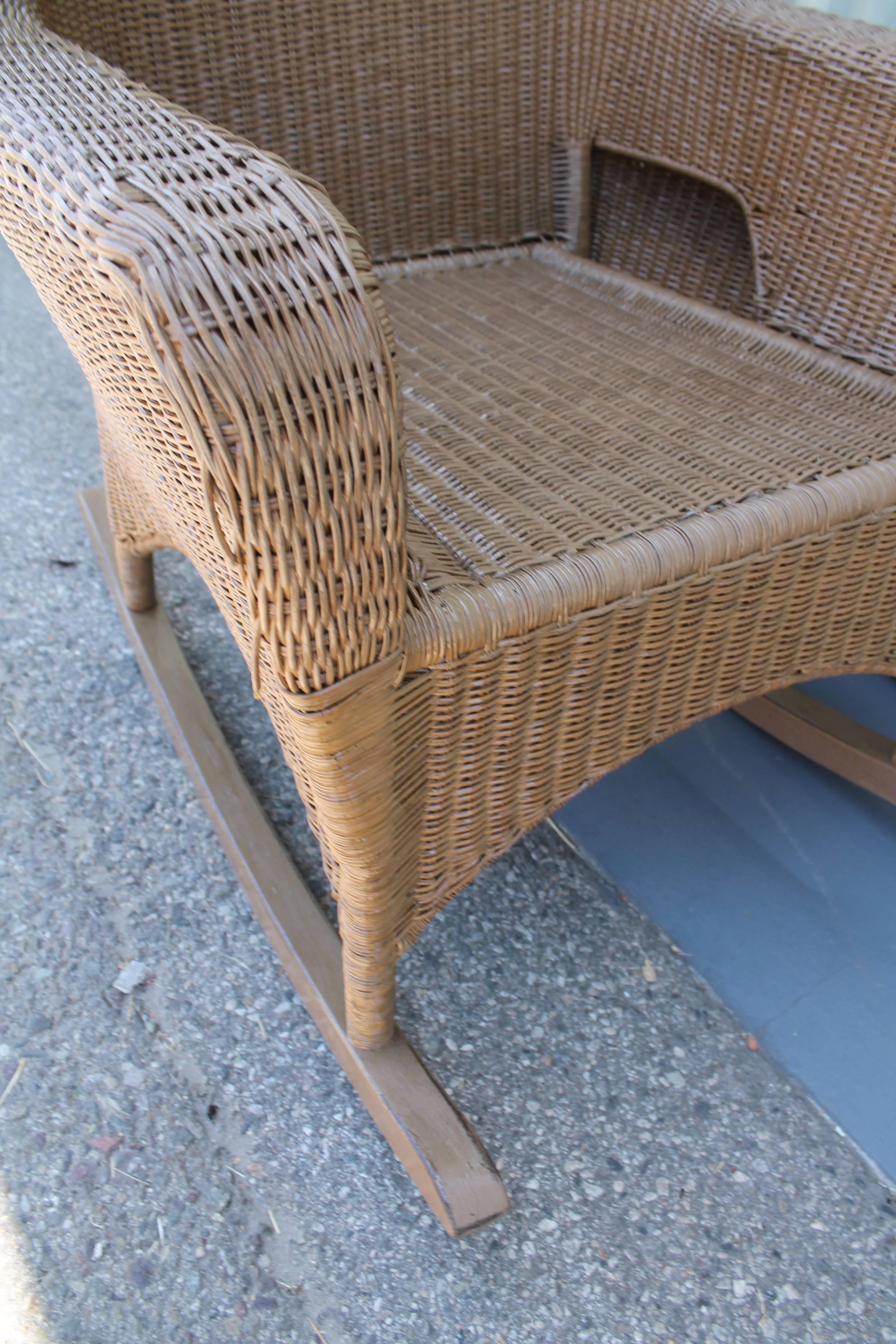 Heywood Wake Field Wicker Rocking Chair In Excellent Condition In Los Angeles, CA