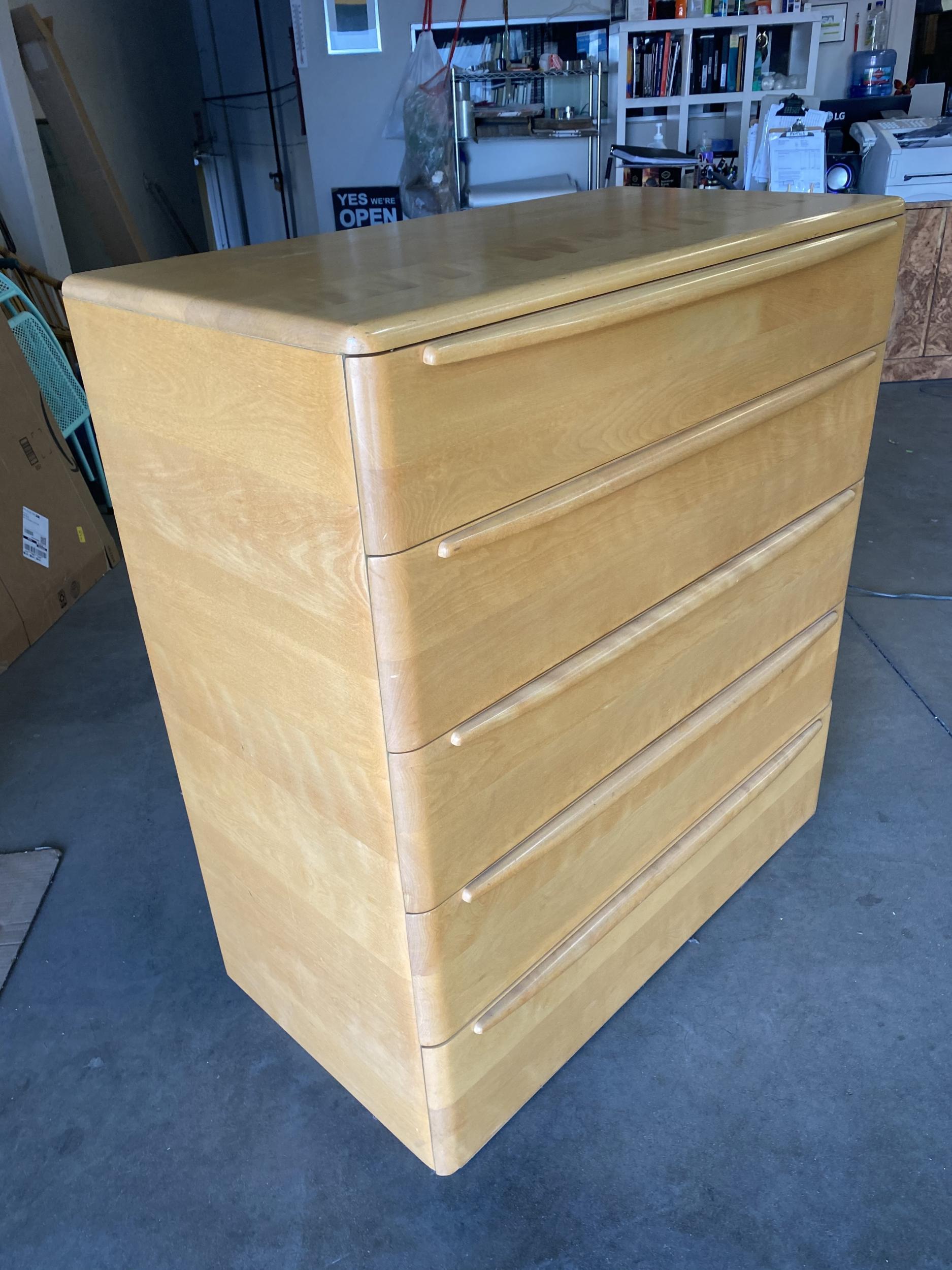 Heywood Wakefield Blonde Streamline Maple Highboy Dresser 1