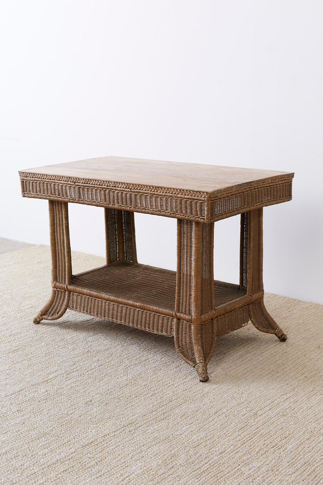 Heywood Wakefield American Misson Wicker Rattan Library Table 1