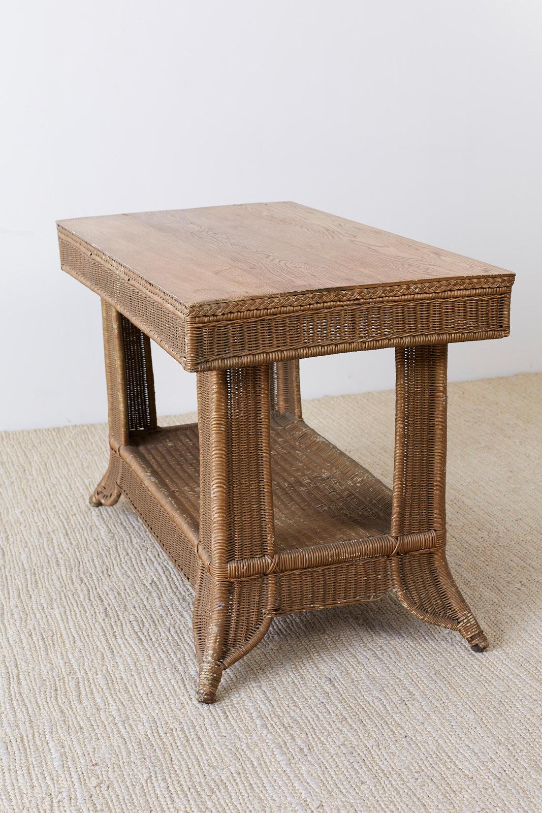 Heywood Wakefield American Misson Wicker Rattan Library Table 5