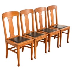 Heywood Wakefield Antique Mission Oak Arts & Crafts Dining Chairs, Set of Four
