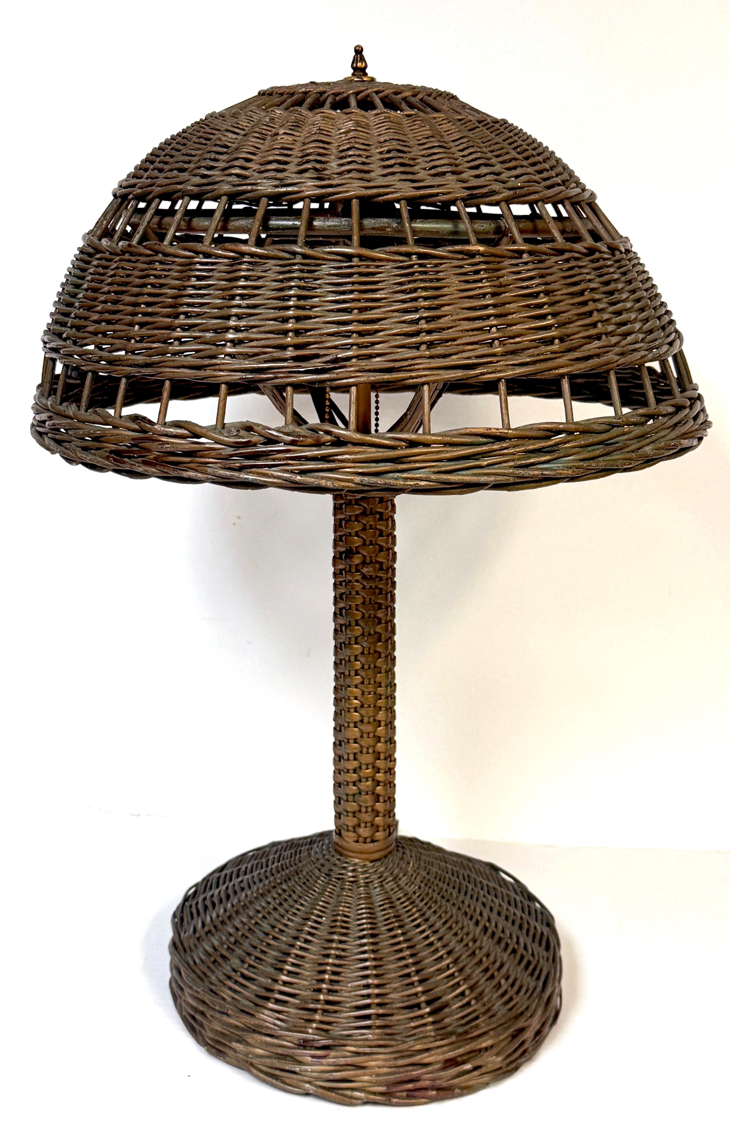 Heywood Wakefield Art Deco Wicker Mushroom Table Lamp, circa 1925

Attributed to Heywood Wakefield 

A rare and exceptional Heywood Wakefield Art Deco wicker mushroom table lamp, circa 1925. Attributed to the iconic furniture company Heywood