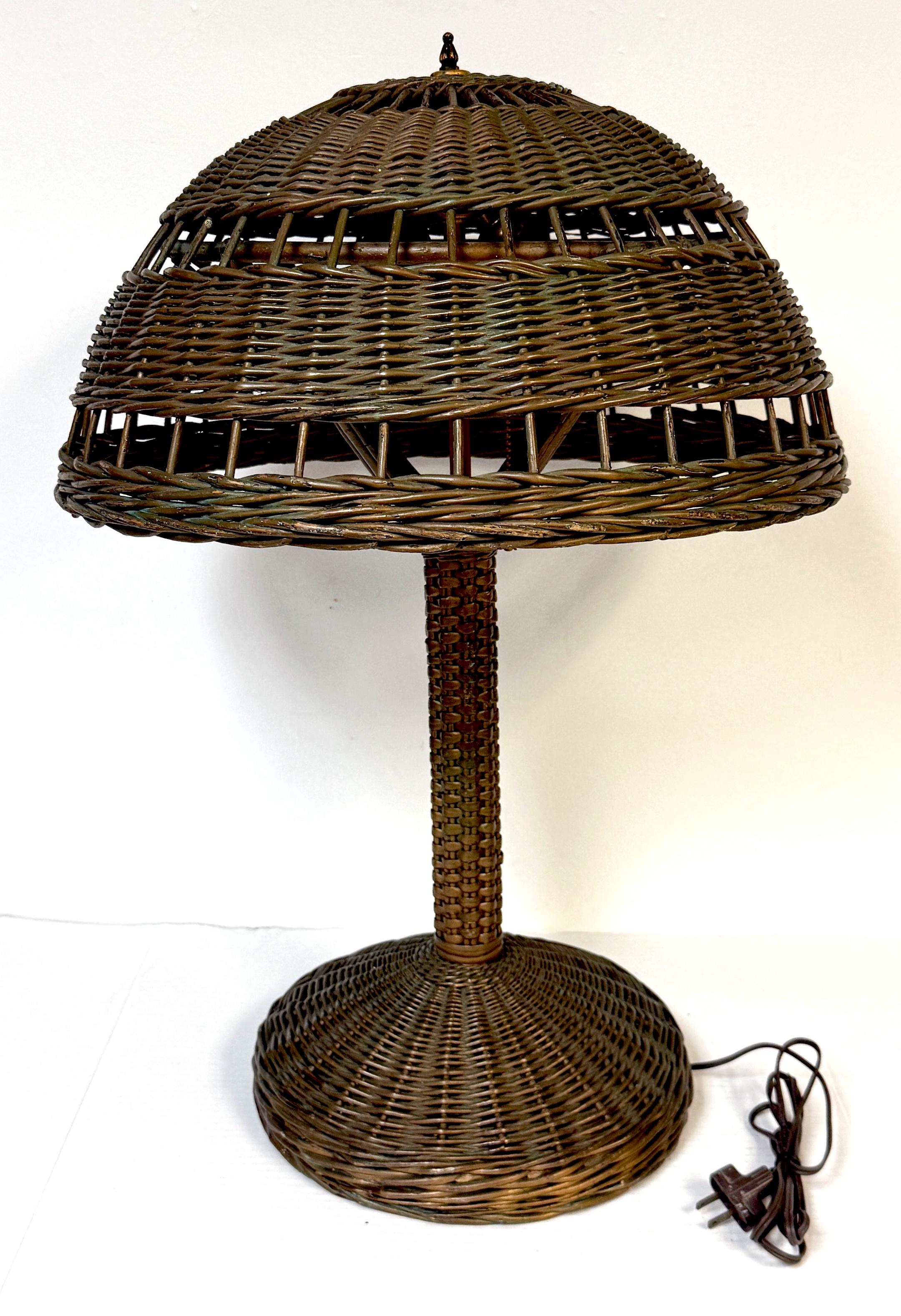 American Heywood Wakefield Art Deco Wicker Mushroom Table Lamp, circa 1925