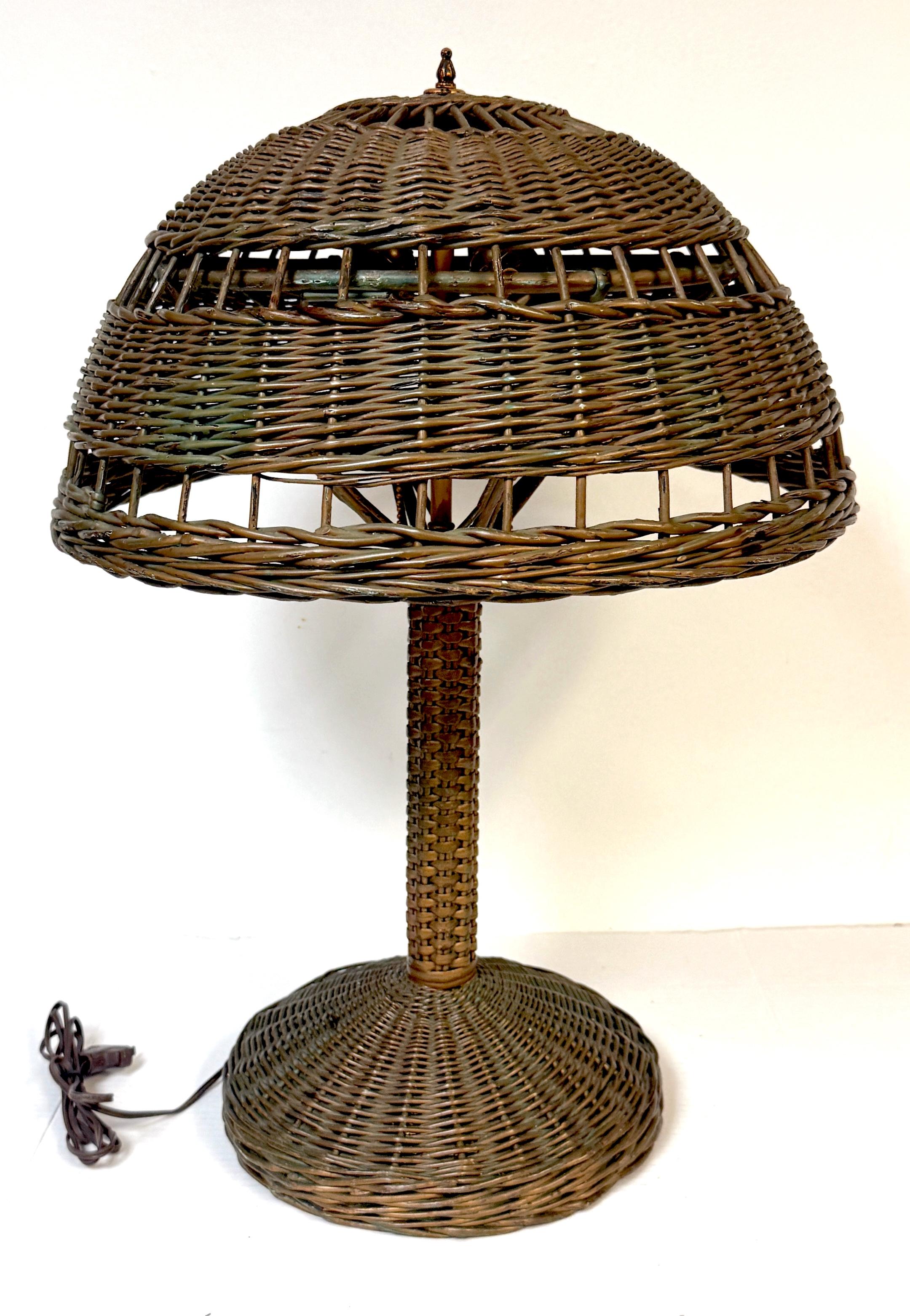 20th Century Heywood Wakefield Art Deco Wicker Mushroom Table Lamp, circa 1925