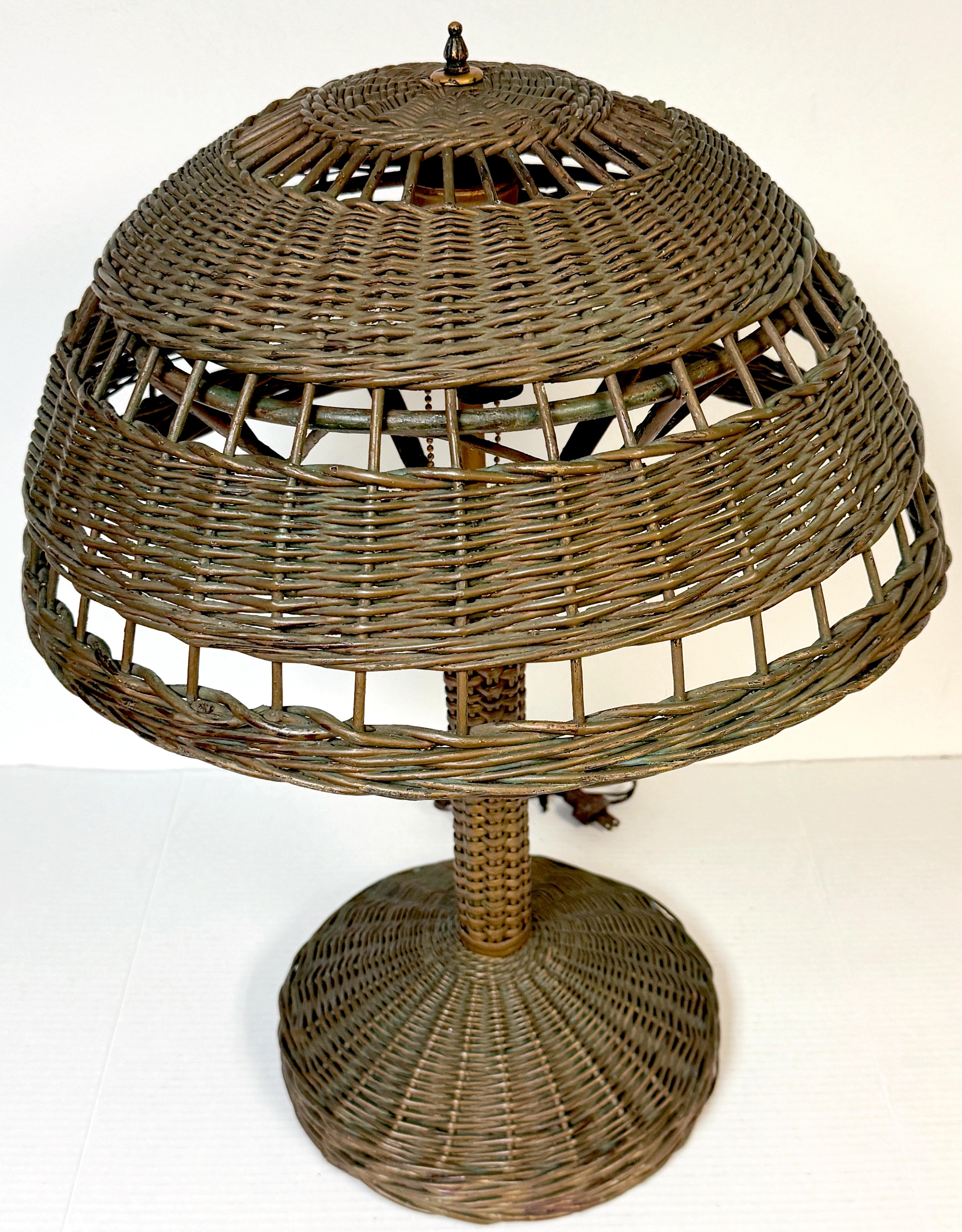 Metal Heywood Wakefield Art Deco Wicker Mushroom Table Lamp, circa 1925