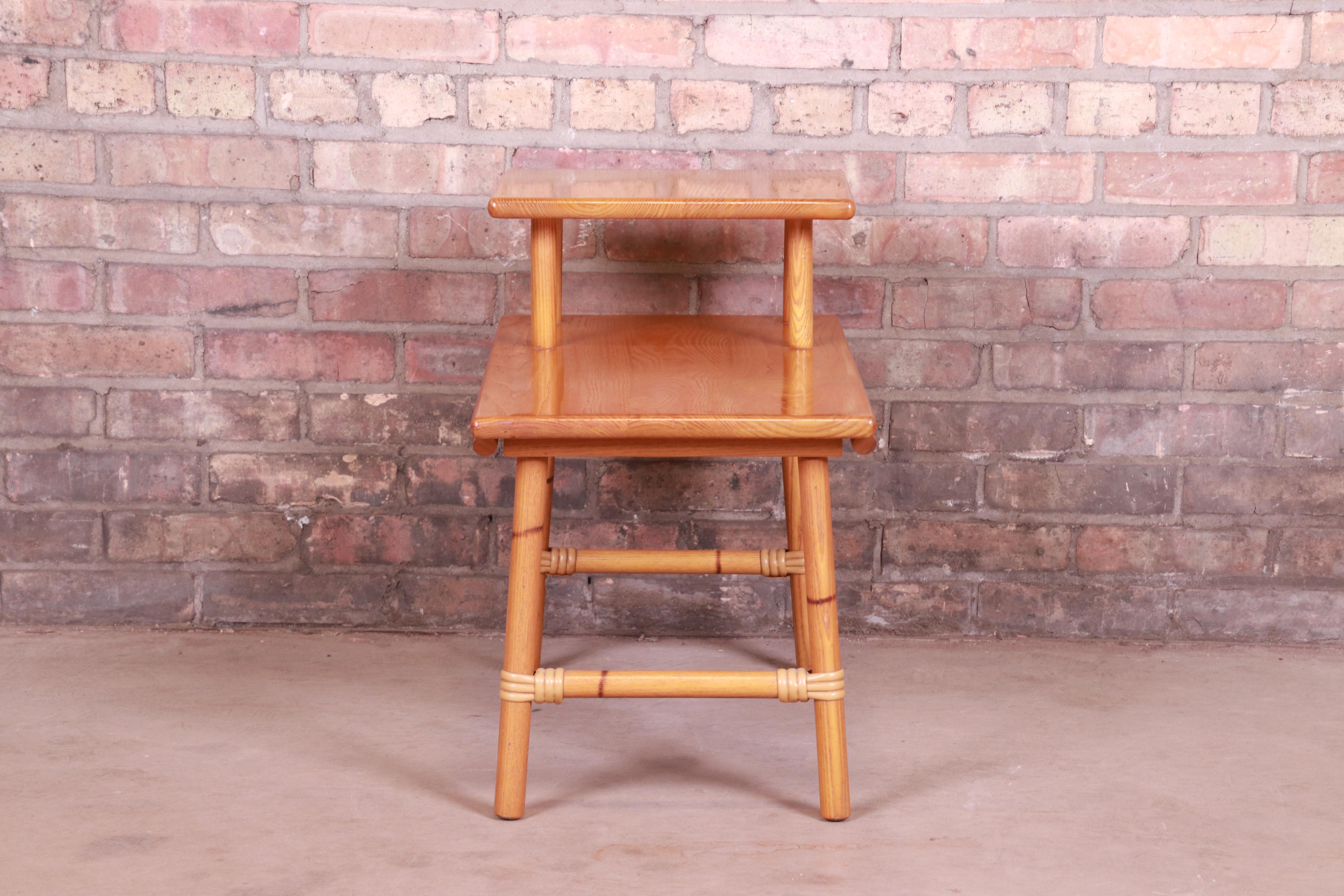 Mid-Century Modern Heywood Wakefield Ashcraft Hollywood Regency Bamboo Form Two-Tier Side Table