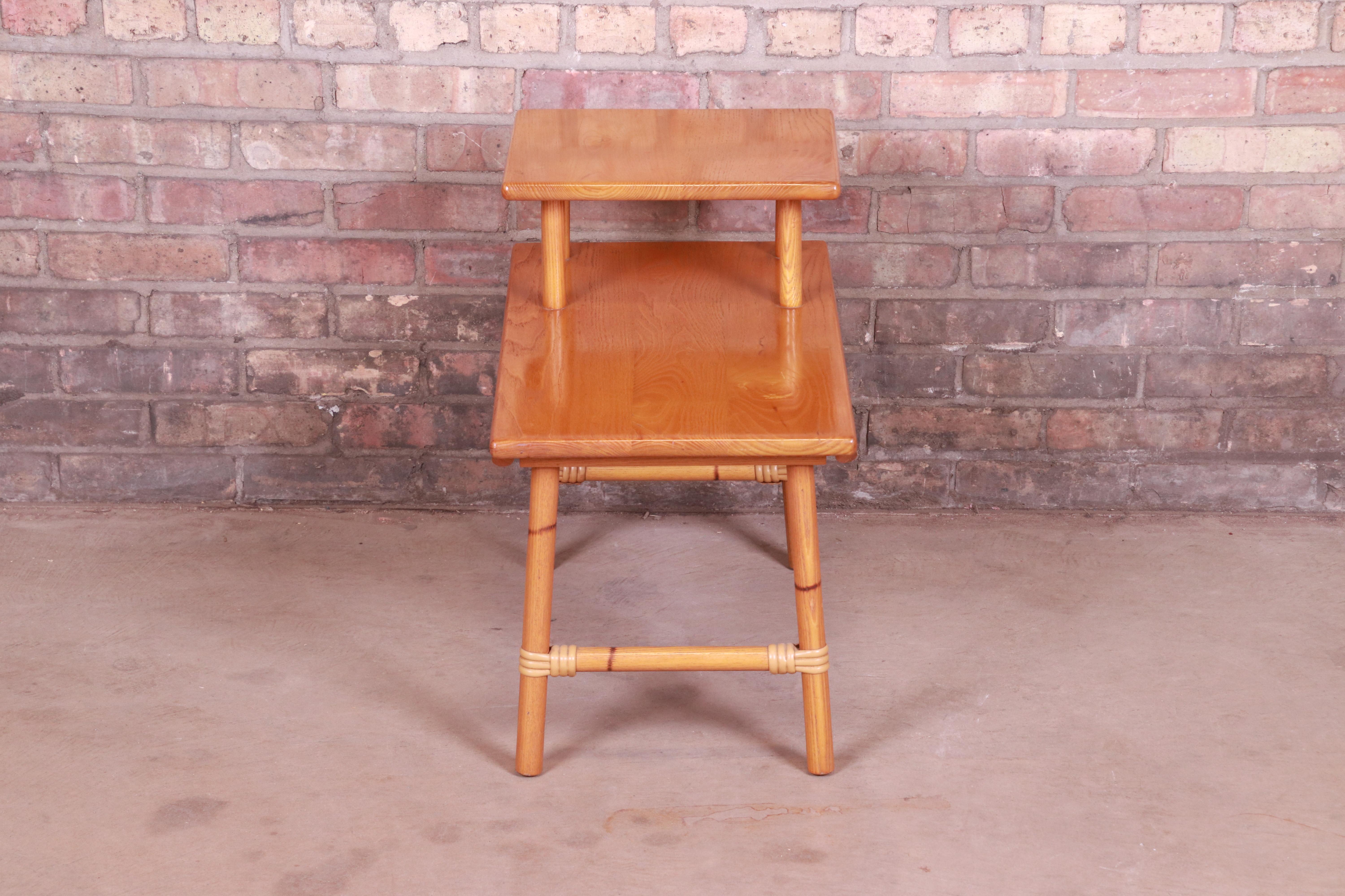 American Heywood Wakefield Ashcraft Hollywood Regency Bamboo Form Two-Tier Side Table