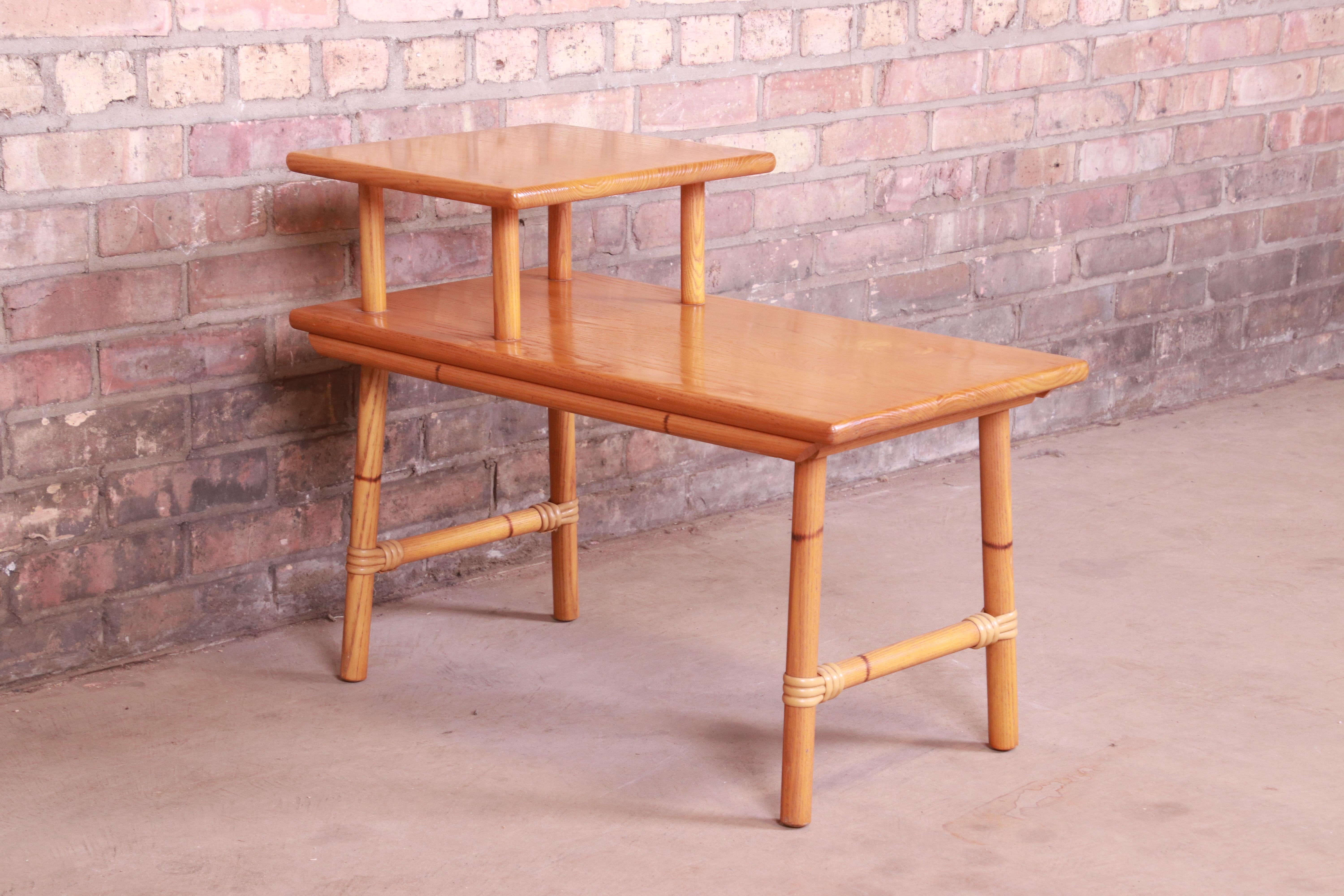 Mid-20th Century Heywood Wakefield Ashcraft Hollywood Regency Bamboo Form Two-Tier Side Table