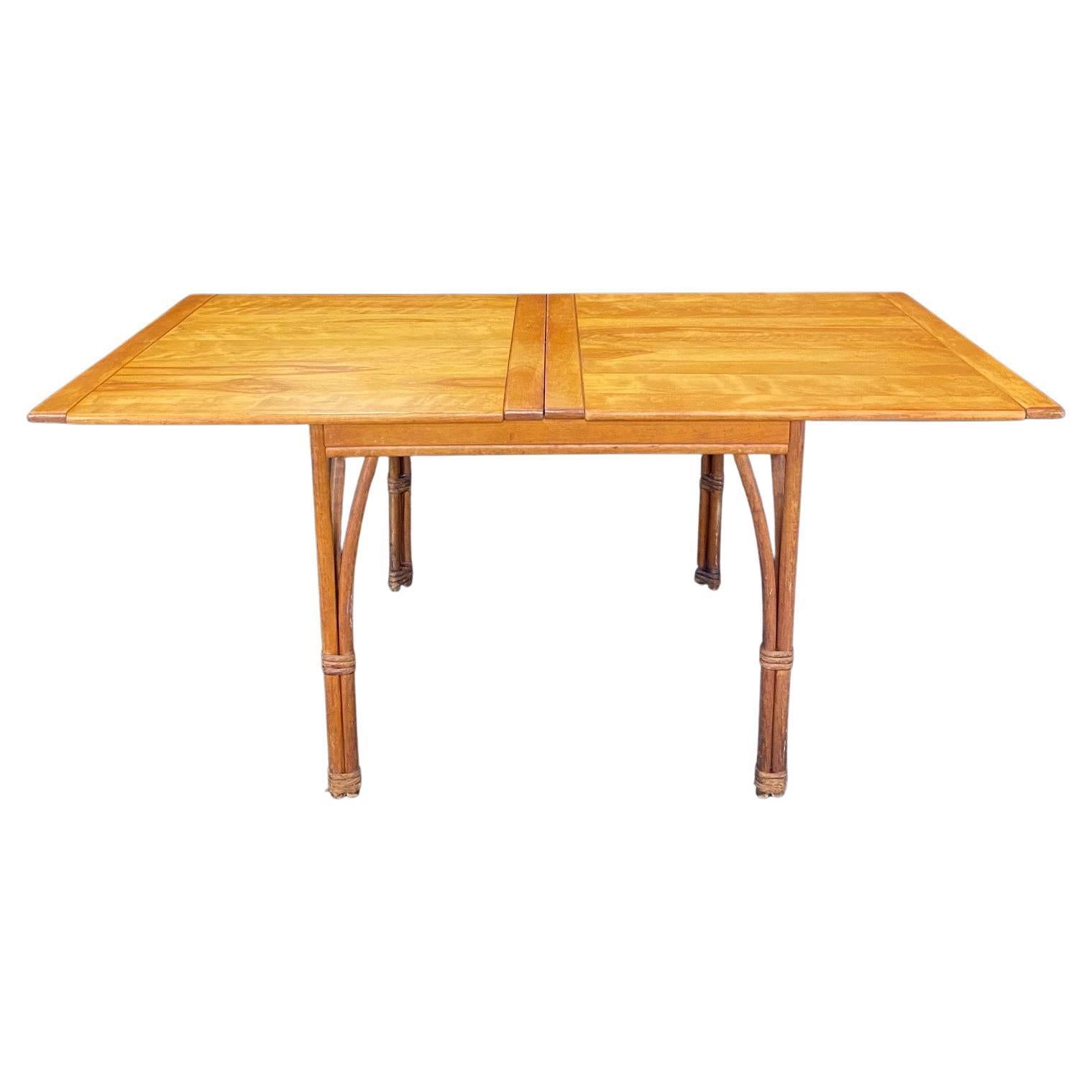 Heywood Wakefield Ashcraft Hollywood Regency Faux Bamboo Expandable Dining Table