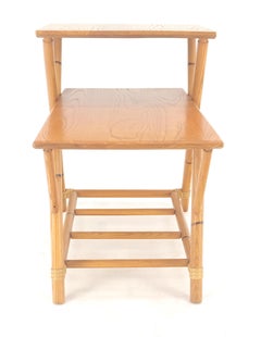 Heywood Wakefield Bamboo Rattan Solid Chestnut Blond Step Table Mid Century MINT