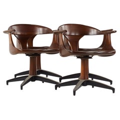 Heywood Wakefield Cliff House Mid Century Swivel Cherry Dining Chairs, Set of 4
