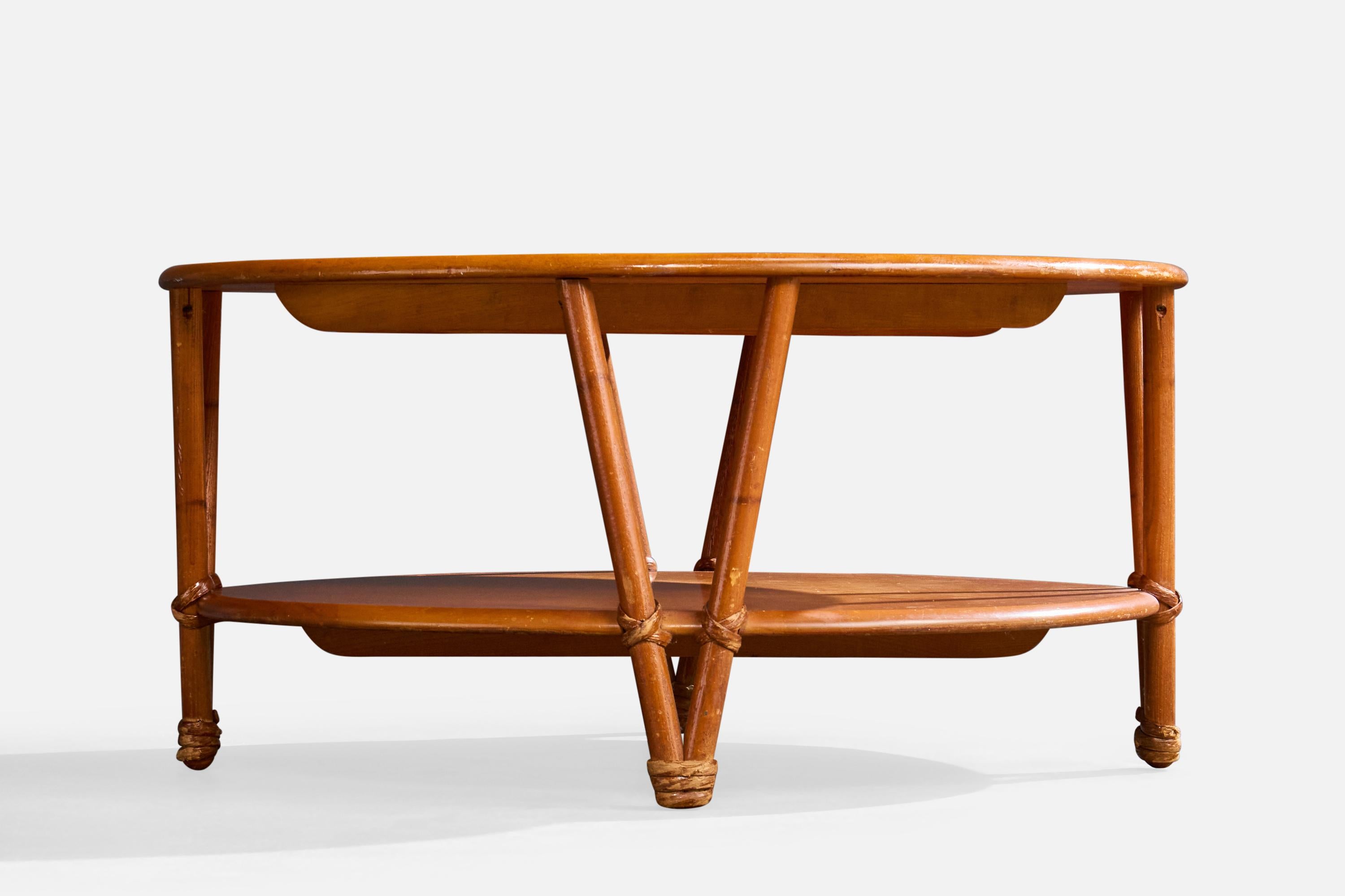 Heywood Wakefield, table basse, Wood, rotin, États-Unis, années 1950 Bon état - En vente à High Point, NC