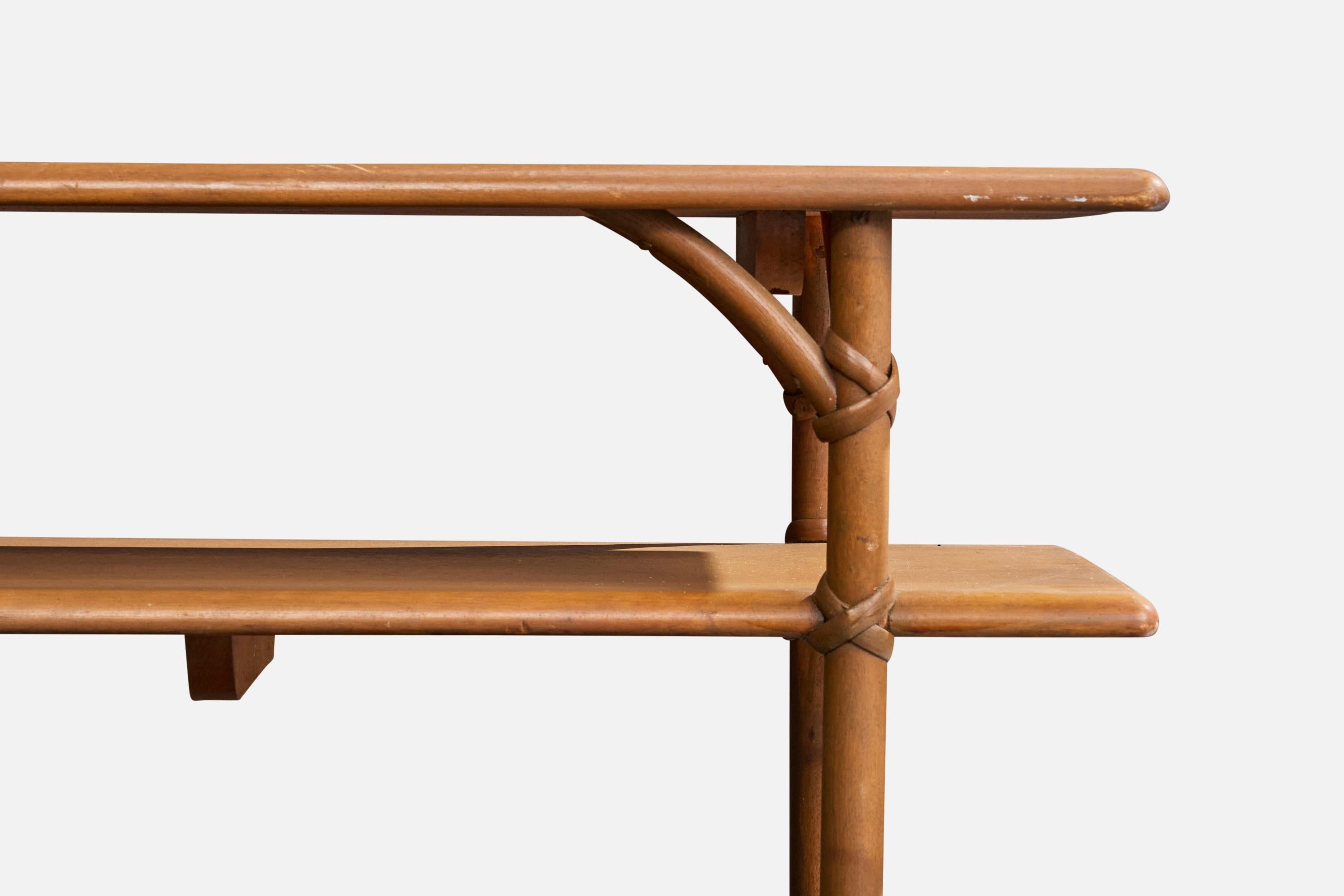 Heywood Wakefield, table basse, Wood, rotin, États-Unis, années 1950 Bon état - En vente à High Point, NC